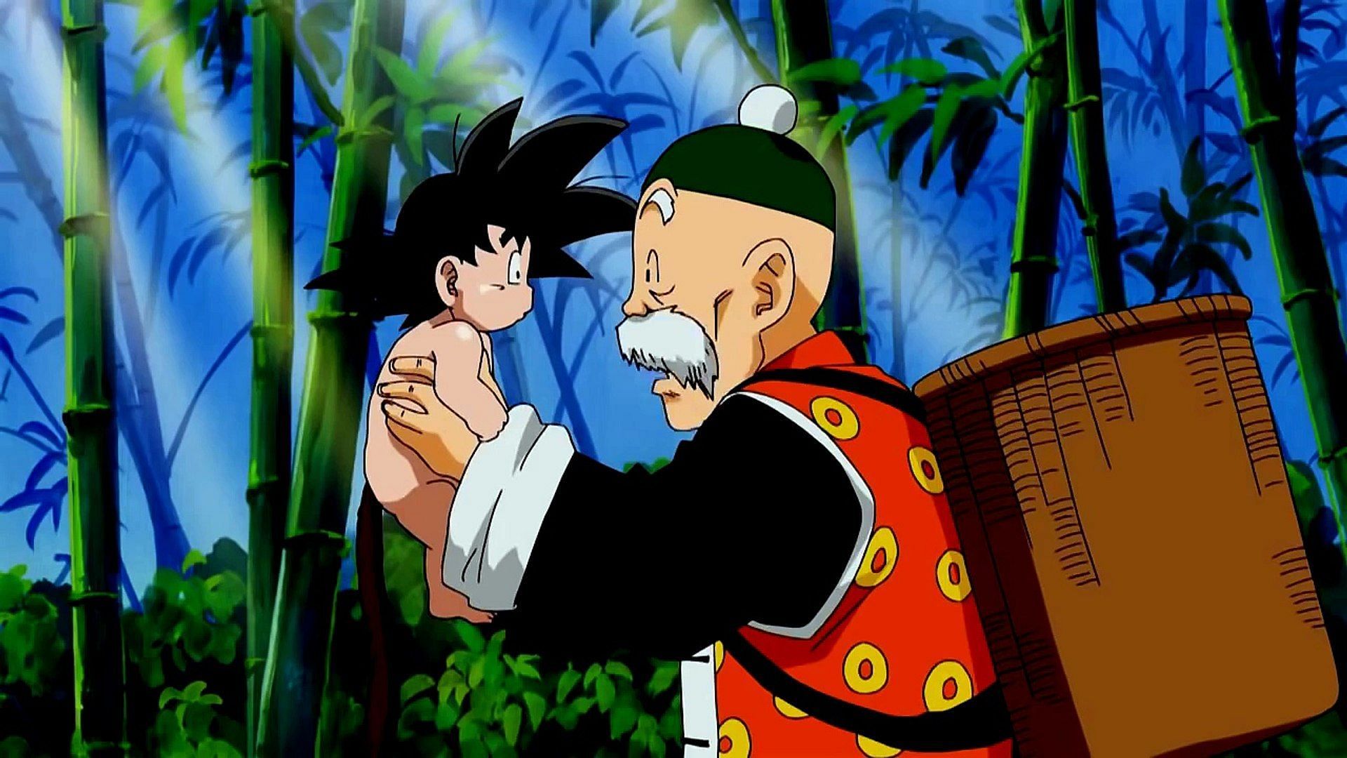 Grandpa Gohan stumbles on little Goku in the woods (Image via Toei Animation)