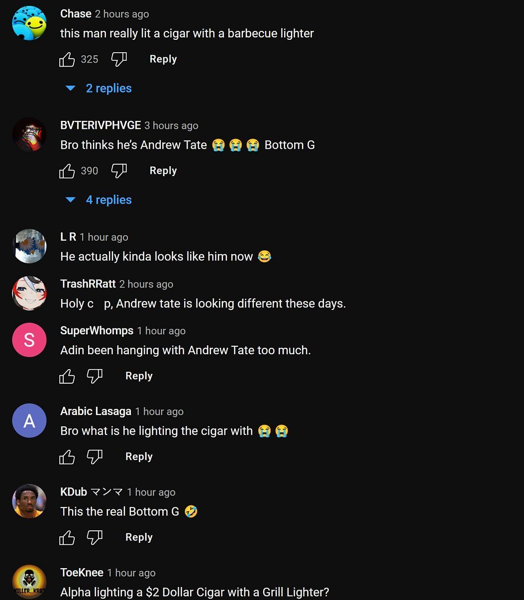 Fans in the YouTube comments section reacting to Adin Ross&#039; new look (Image via xQc Clips/YouTube)