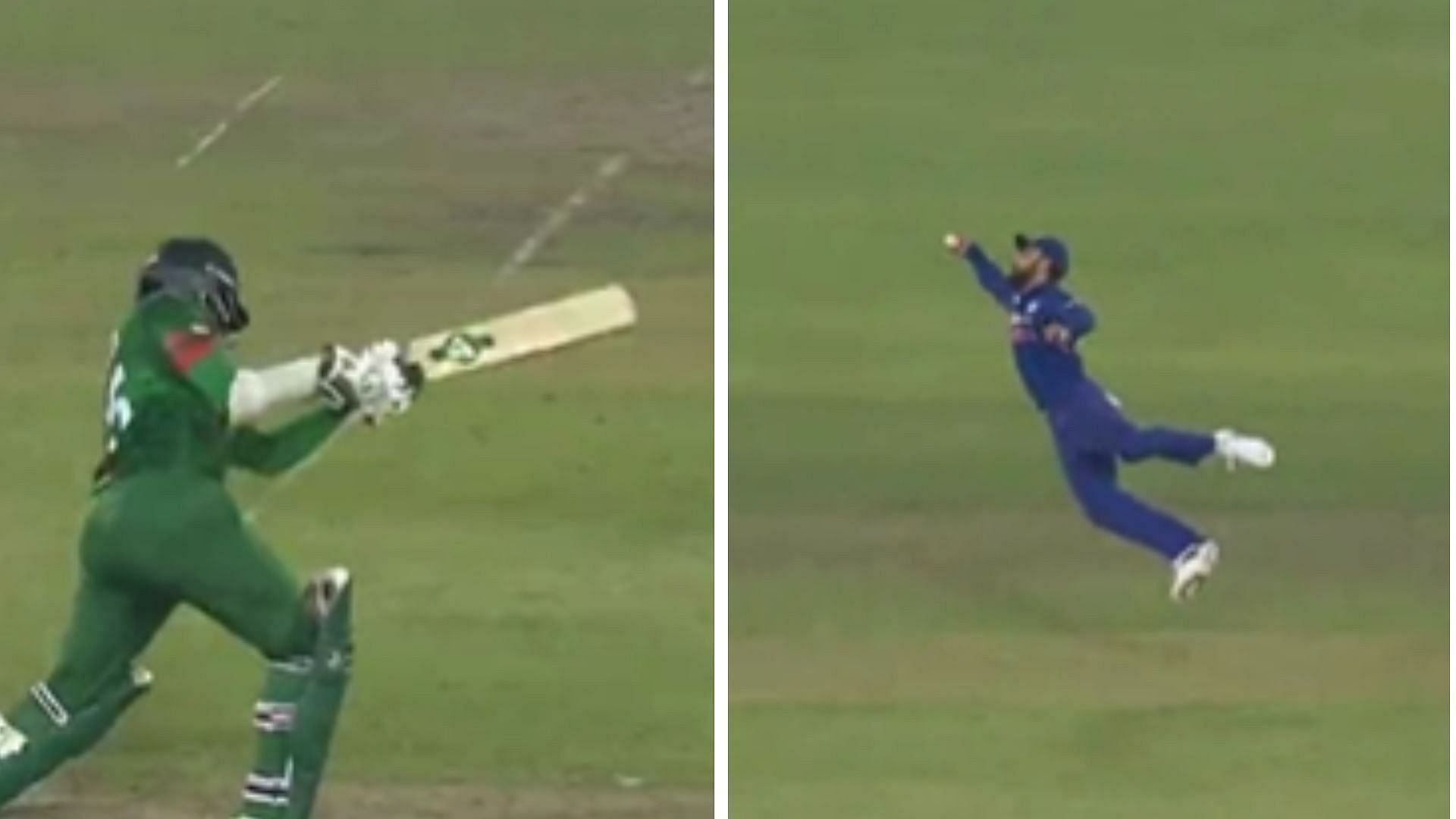 Screen grabs from Virat Kohli&#039;s sensational catch to dismiss Shakib. Pics: SonyLiv