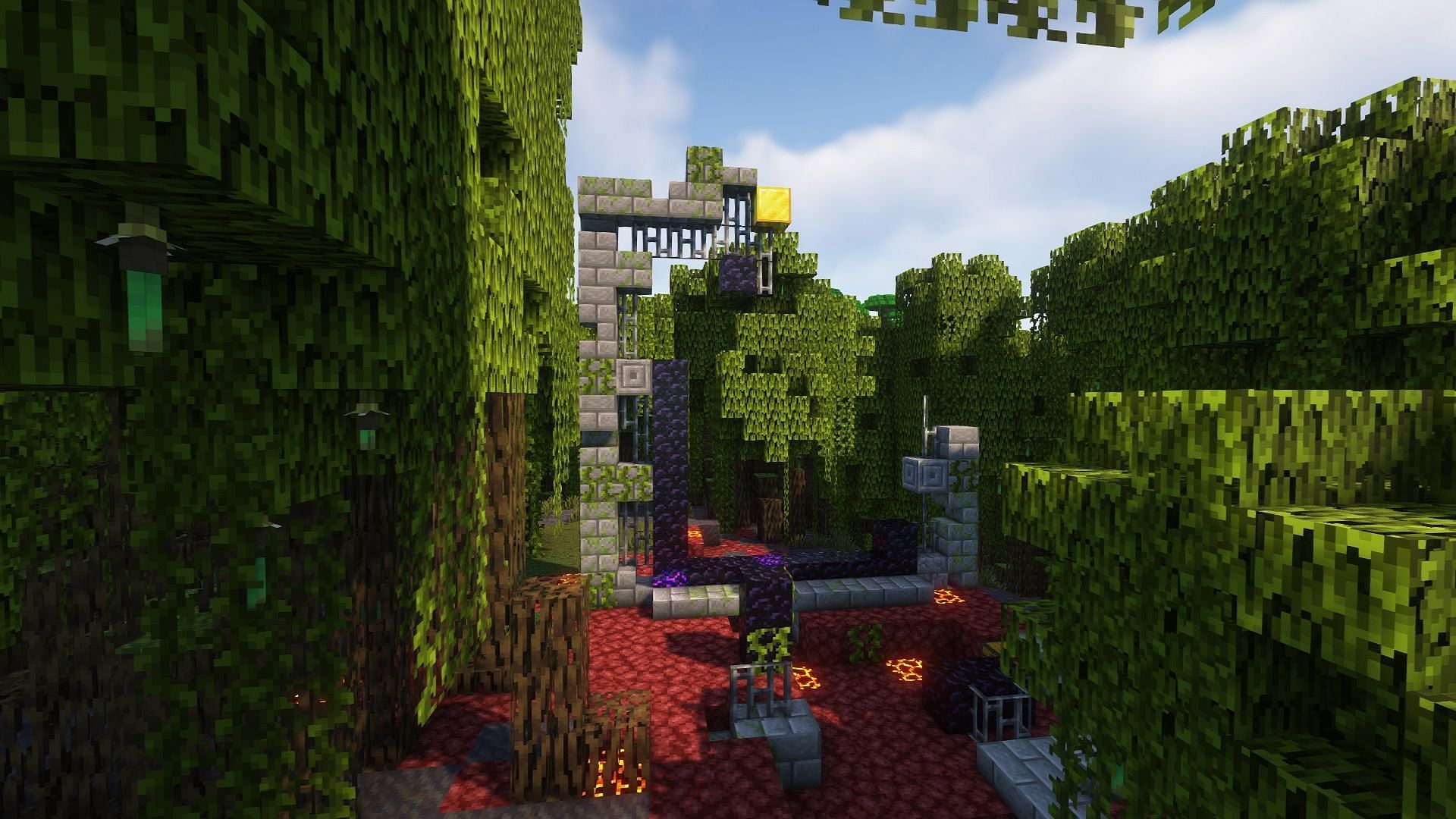 A ruined portal in the mangrove swamps (Image via Mojang)