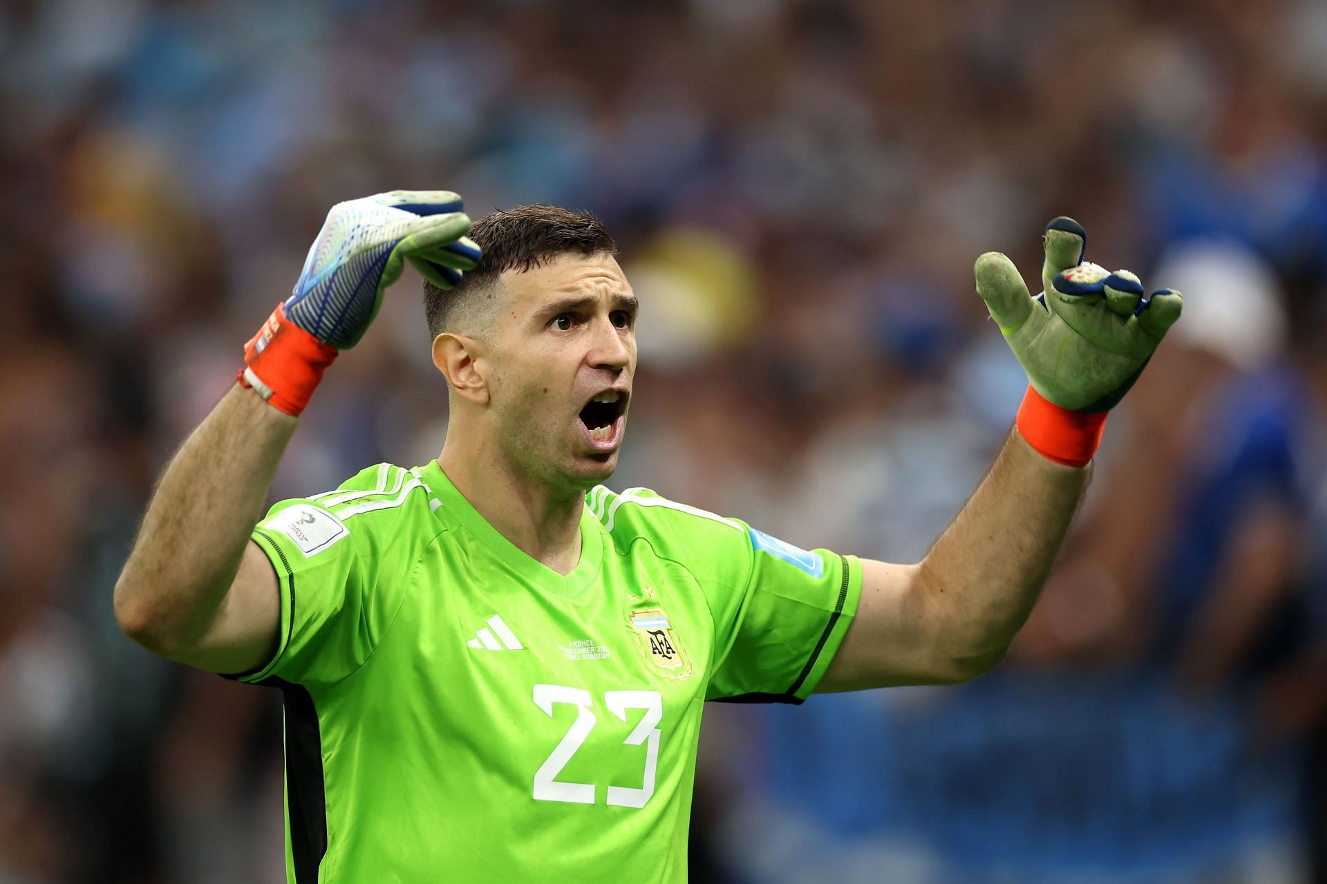 Emi Martinez makes cheeky gesture with his Golden Glove award