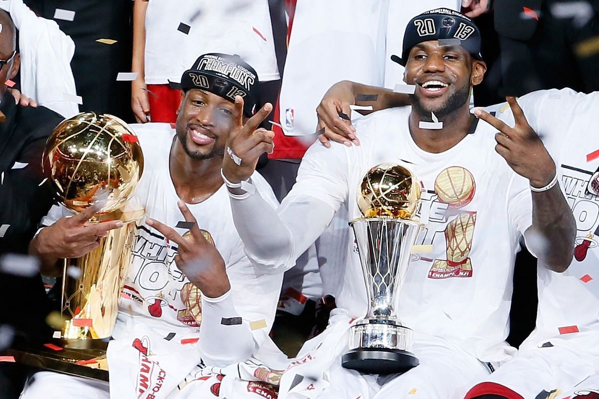Dwyane Wade and LeBron James winning the 2013 NBA Championship for the Miami Heat