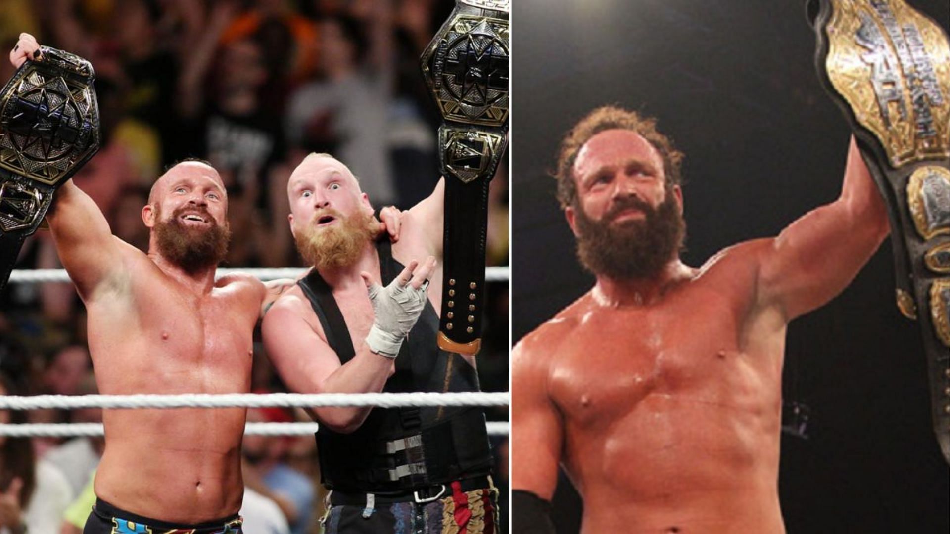 Eric Young and Alexander Wolfe (left) and Young as TNA Heavyweight Champion (right)