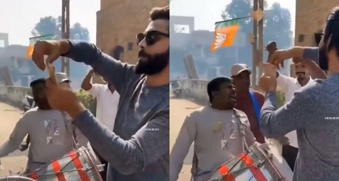 अपनी पत्नी की चुनावी जीत के बाद ढोल बजाने वालों पर नोट लुटाते नजर आये रविंद्र जडेजा, वीडियो हुआ वायरल