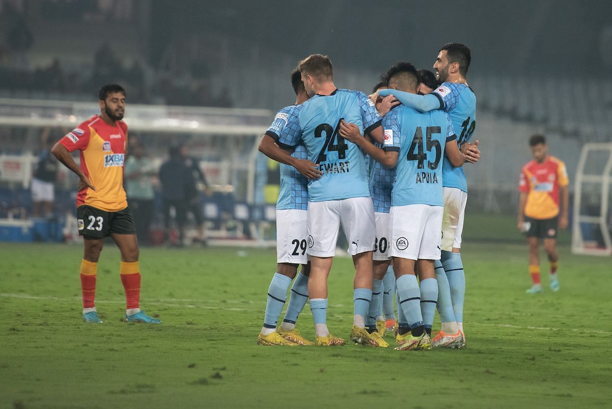 Greg Stewart celebrates after opening the scoring against East Bengal. (Image credits: ISL) 