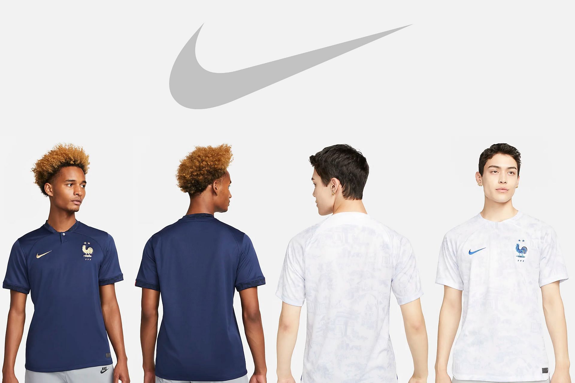 The recently released Nike 2022 France National Football Team kit inspired by the French toile de Jouy and France Noveau (Image via Sportskeeda)