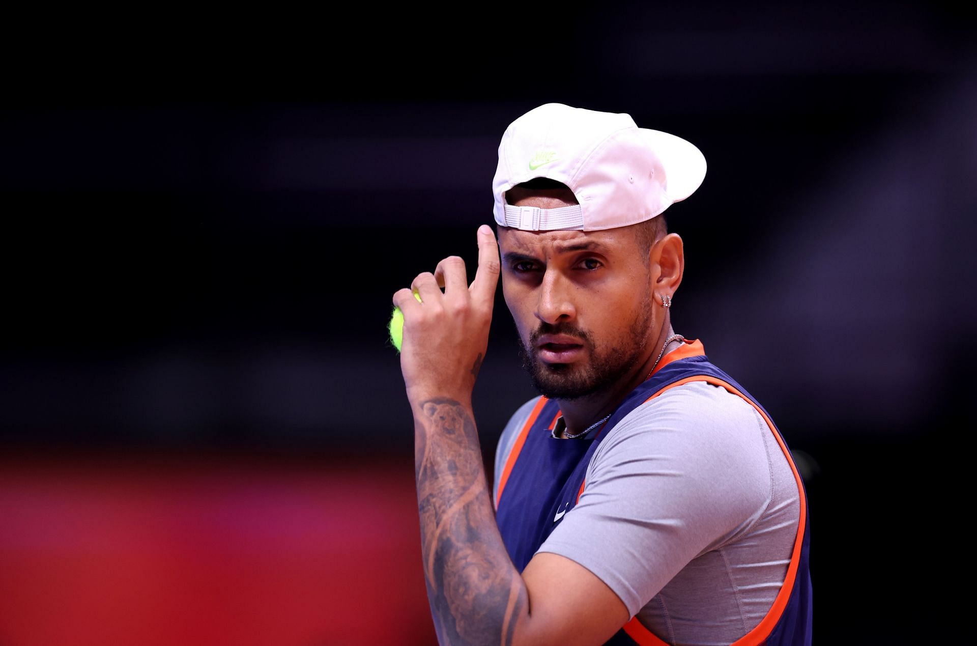 Nick Kyrgios in action at the World Tennis League.