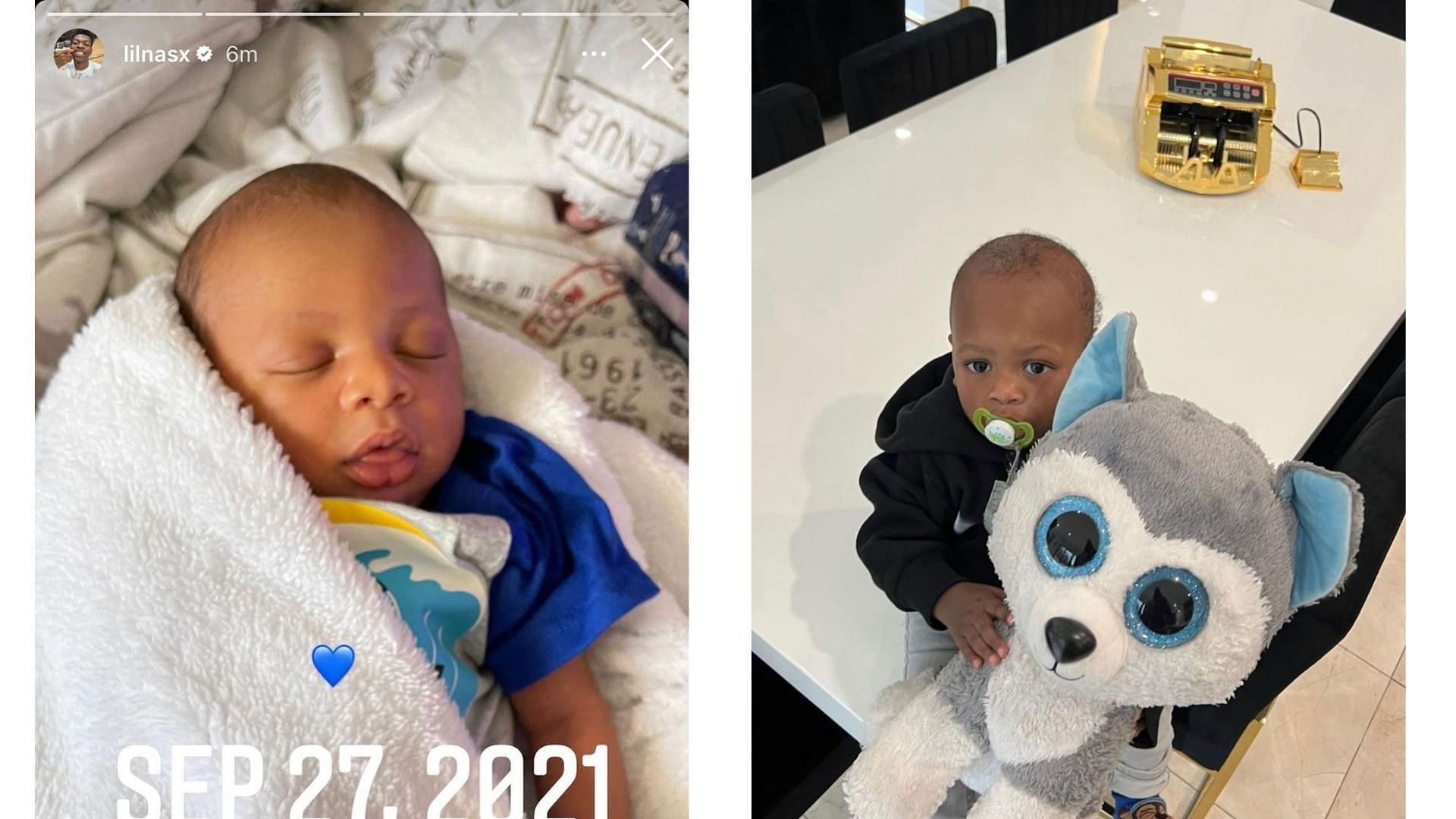 Images of the young baby boy taken a year apart (Image via Instagram/lilnasx)