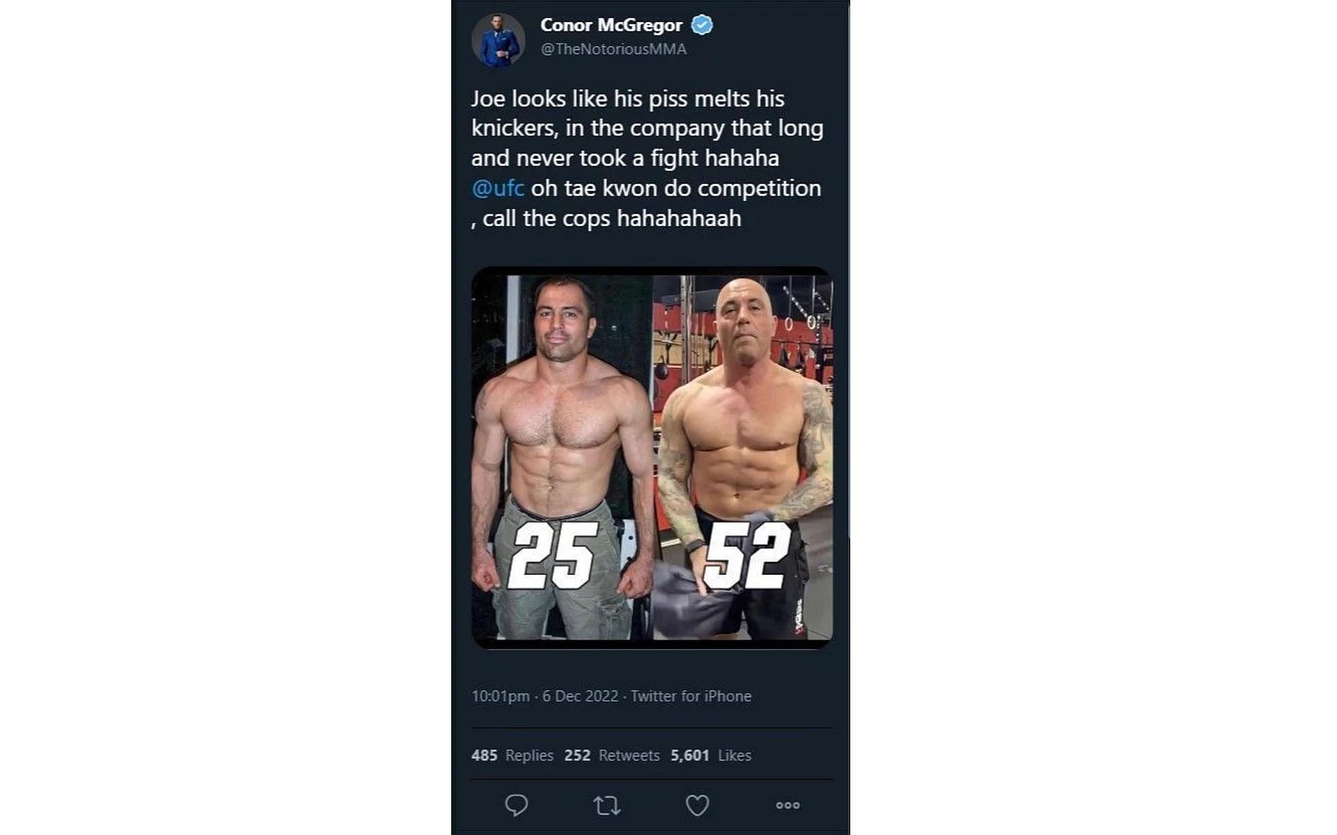 Conor McGregor&#039;s now deleted tweet firing back at Joe Rogan - (@TheNotoriousMMA - Twitter)