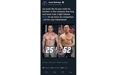 Conor McGregor's now deleted tweet firing back at Joe Rogan - (@TheNotoriousMMA - Twitter)