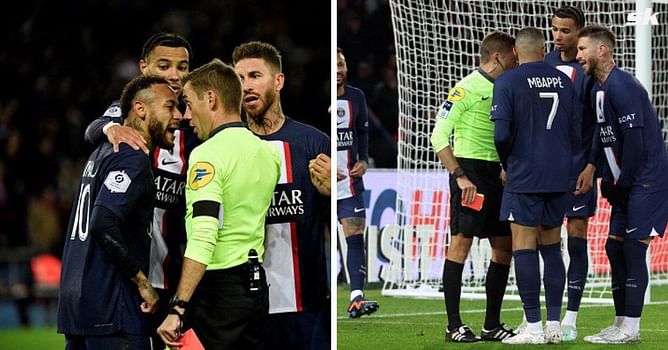 "He didn't say anything" - PSG superstar Kylian Mbappe seen rushing to Neymar's defense and arguing with referee Clement Turpin about red card