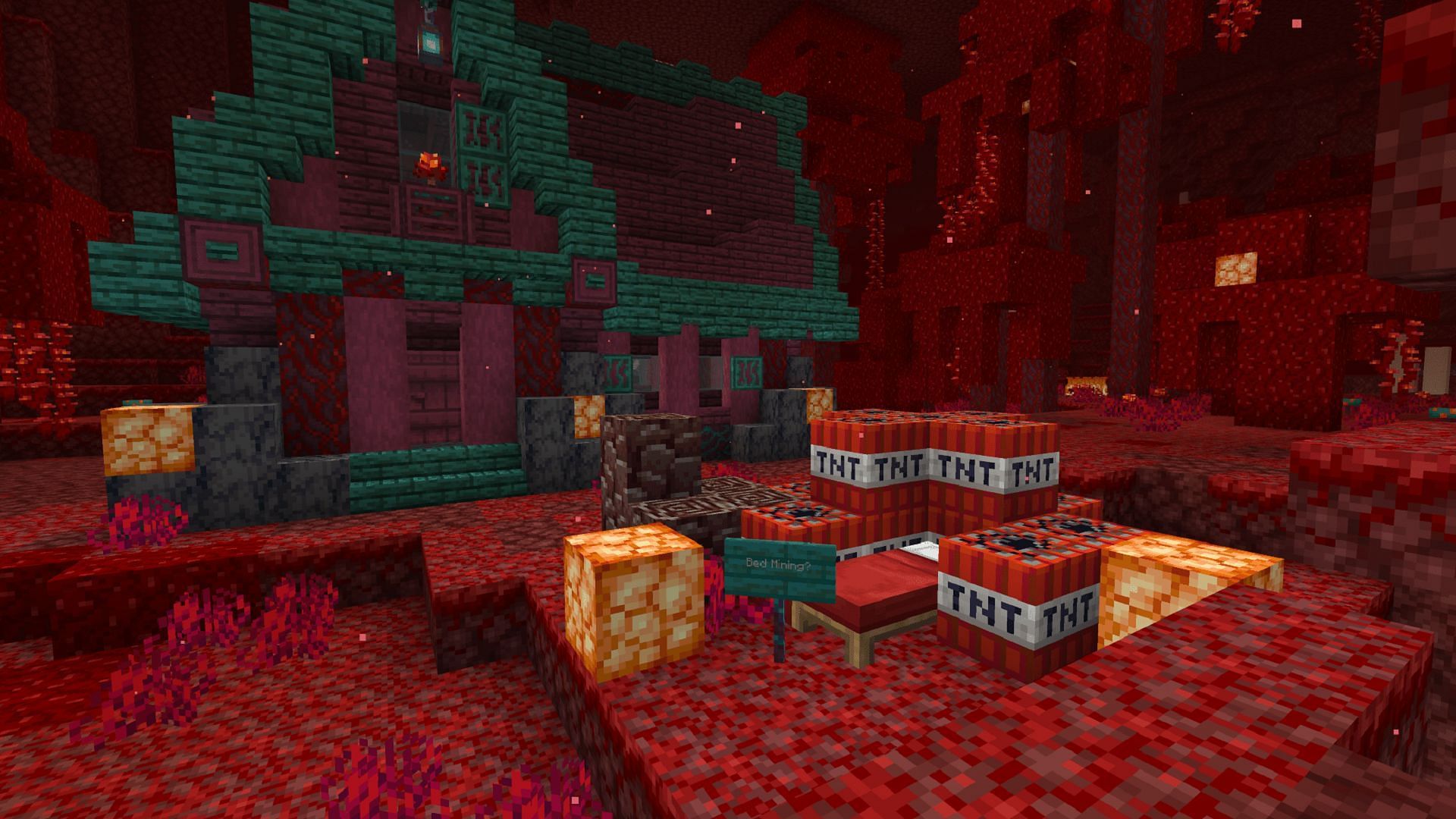 Beds and TNT blocks can reveal ancient debris at a staggering rate (Image via u/FireFlame9842/Reddit)