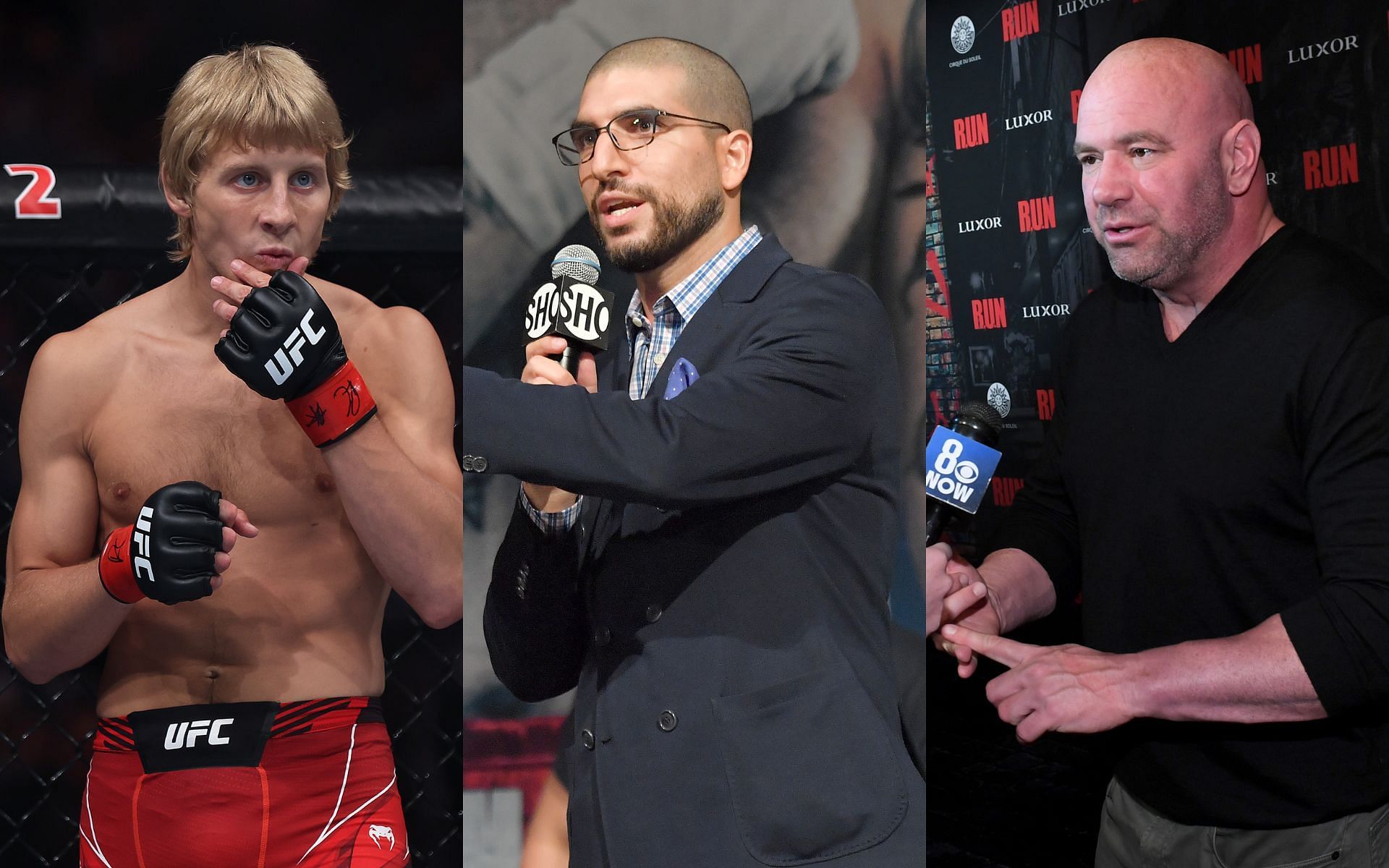 Paddy Pimblett (Left), Ariel Helwani (Middle), and Dana White (Right)