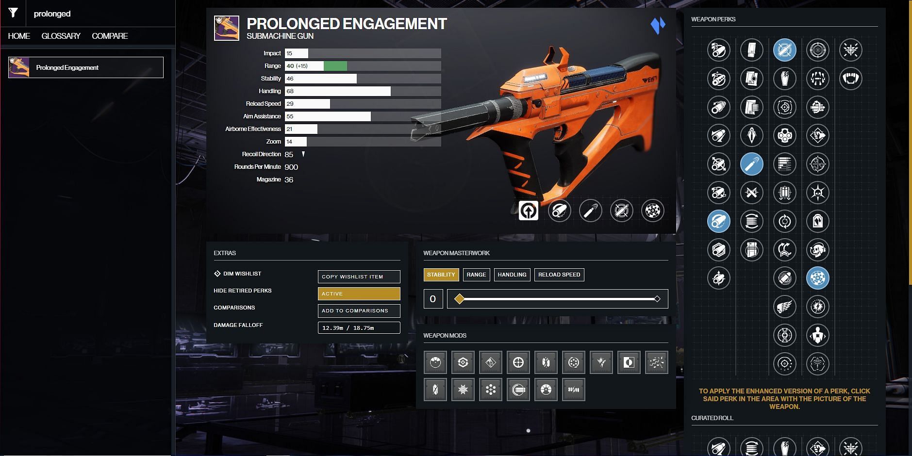 Destiny 2 Prolonged Engagement PvP god roll (Image via D2Gunsmith)