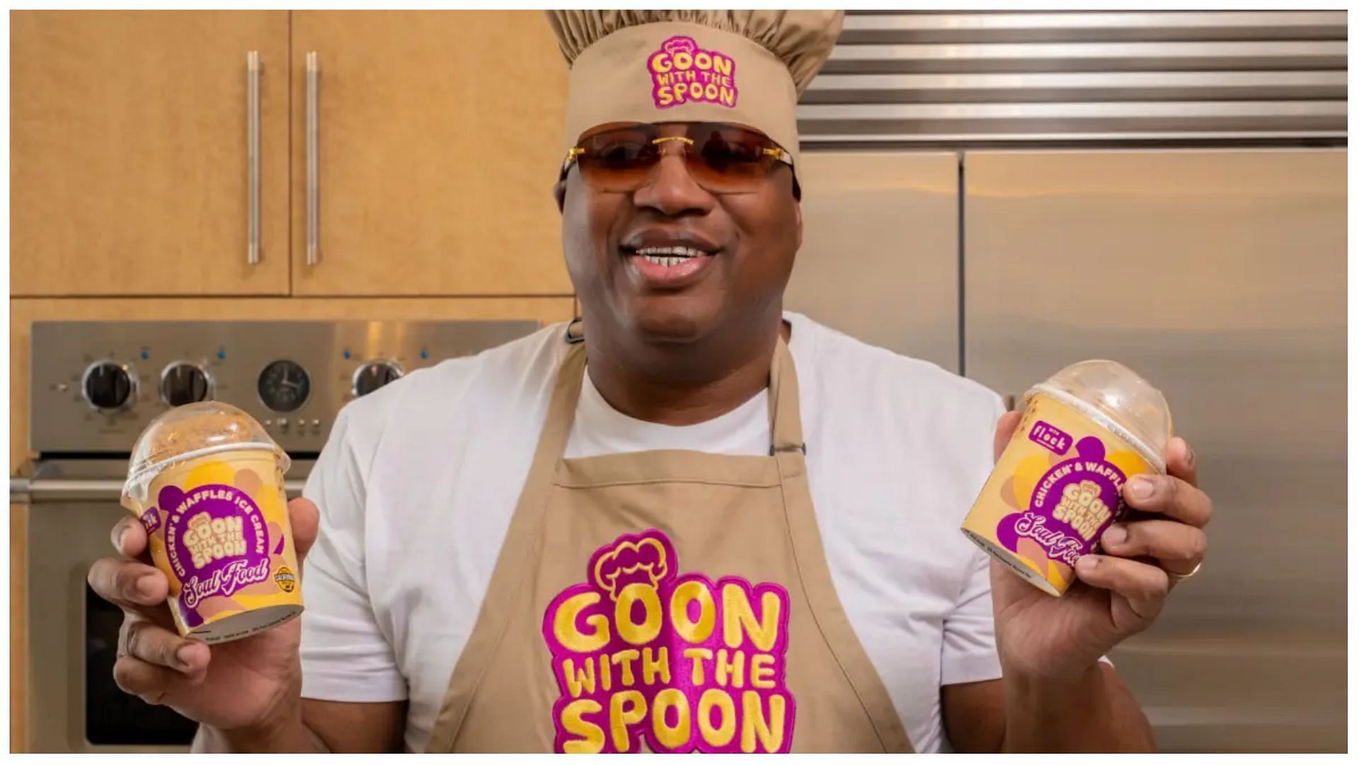 E-40 introduced chicken and waffles icream! (Image via goonwiththespoon)