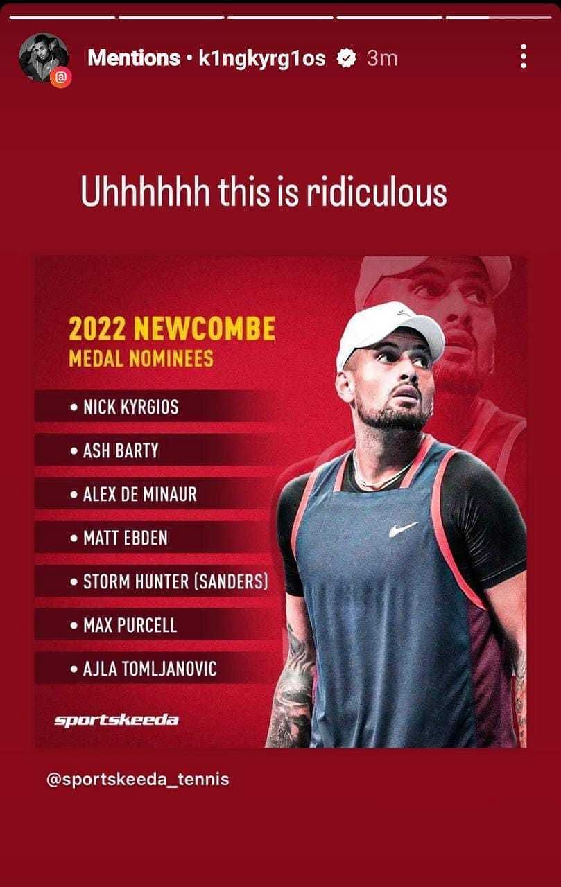 Kyrgios appeared to disapprove of the list of nominees