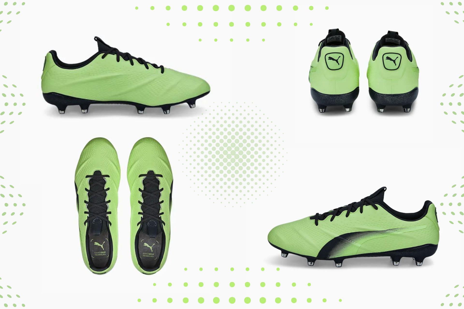 The recently released Puma King Platinum 21 &quot;Fizzy Light&quot; VGN football boots are made entirely out of animal-free material (Image via Sportskeeda)