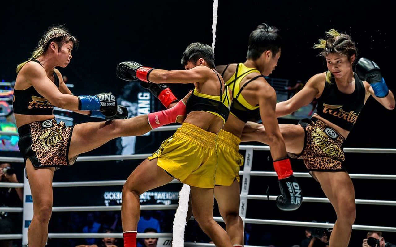 Stamp Fairtex (left, right), Kai Ting Chuang (center), photo by ONE Championship