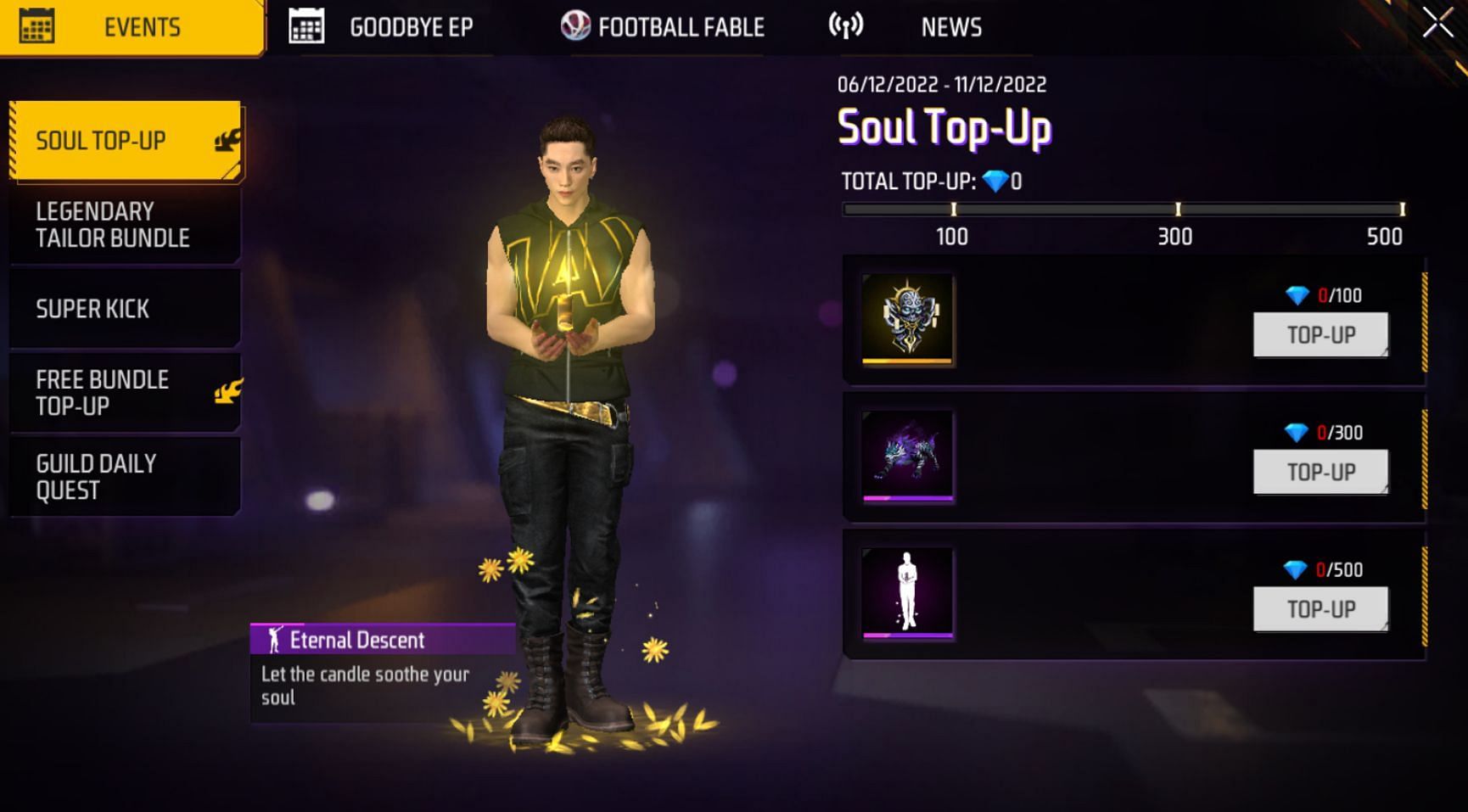 The Soul Top-Up event is offering free emote and other rewards (Image via Garena)