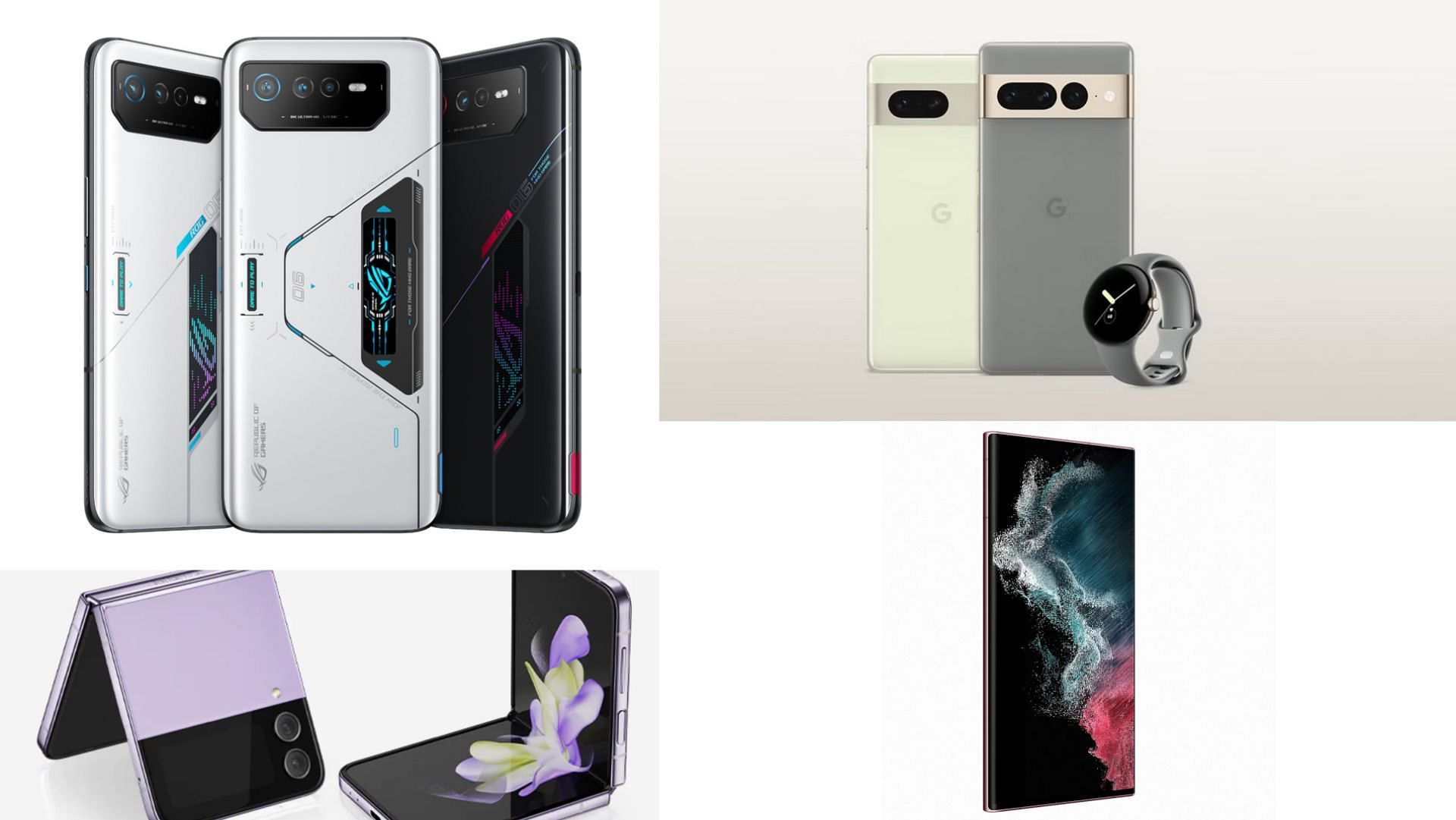 Android Flagships of 2022 (Image by Asus, Google &amp; Samsung)