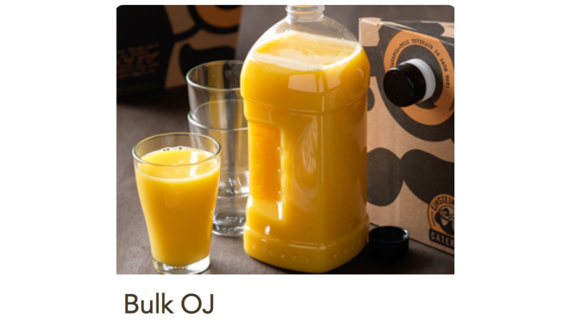 a gallon of Bulk Orange Juice (Image via Einstein Brōs Bagels)