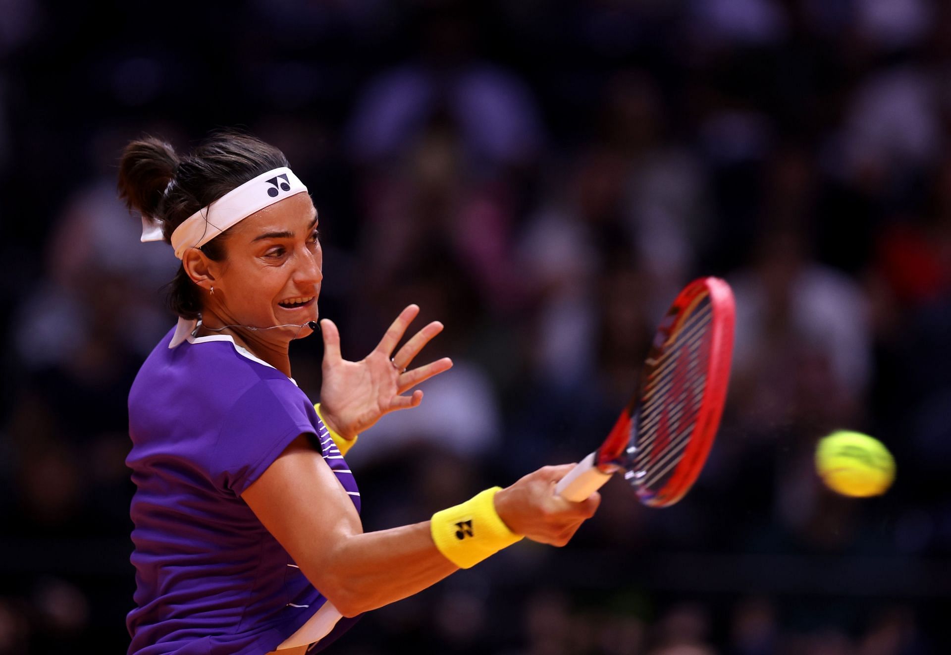 Caroline Garcia in action at the World Tennis League.