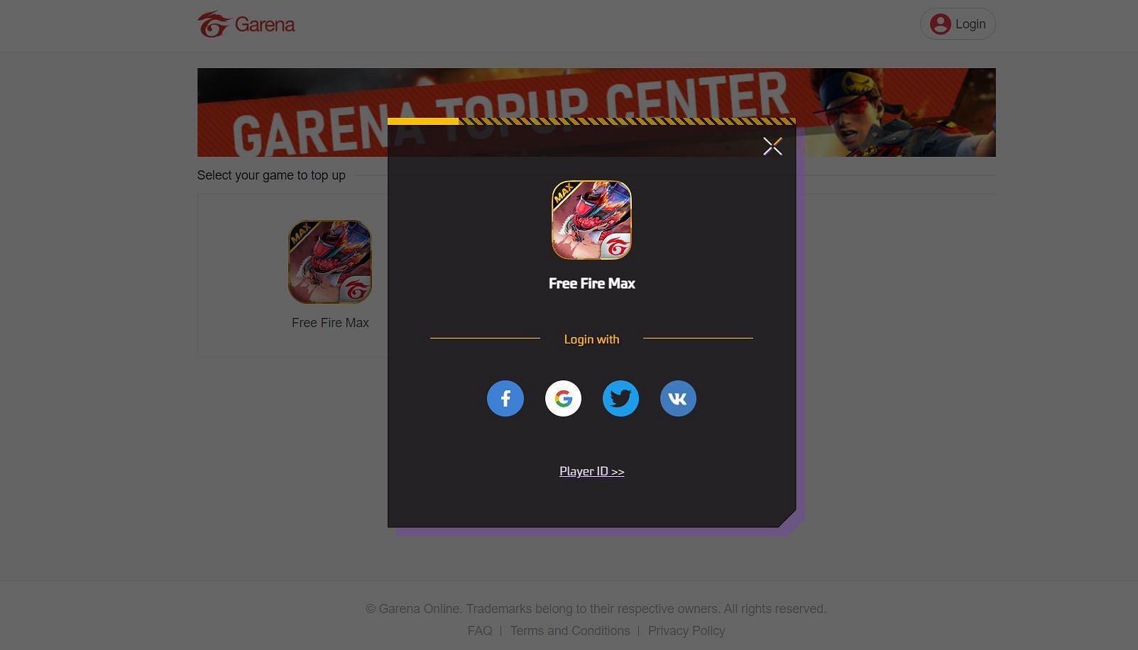 Sign in on the official Games Kharido website (Image via Garena)