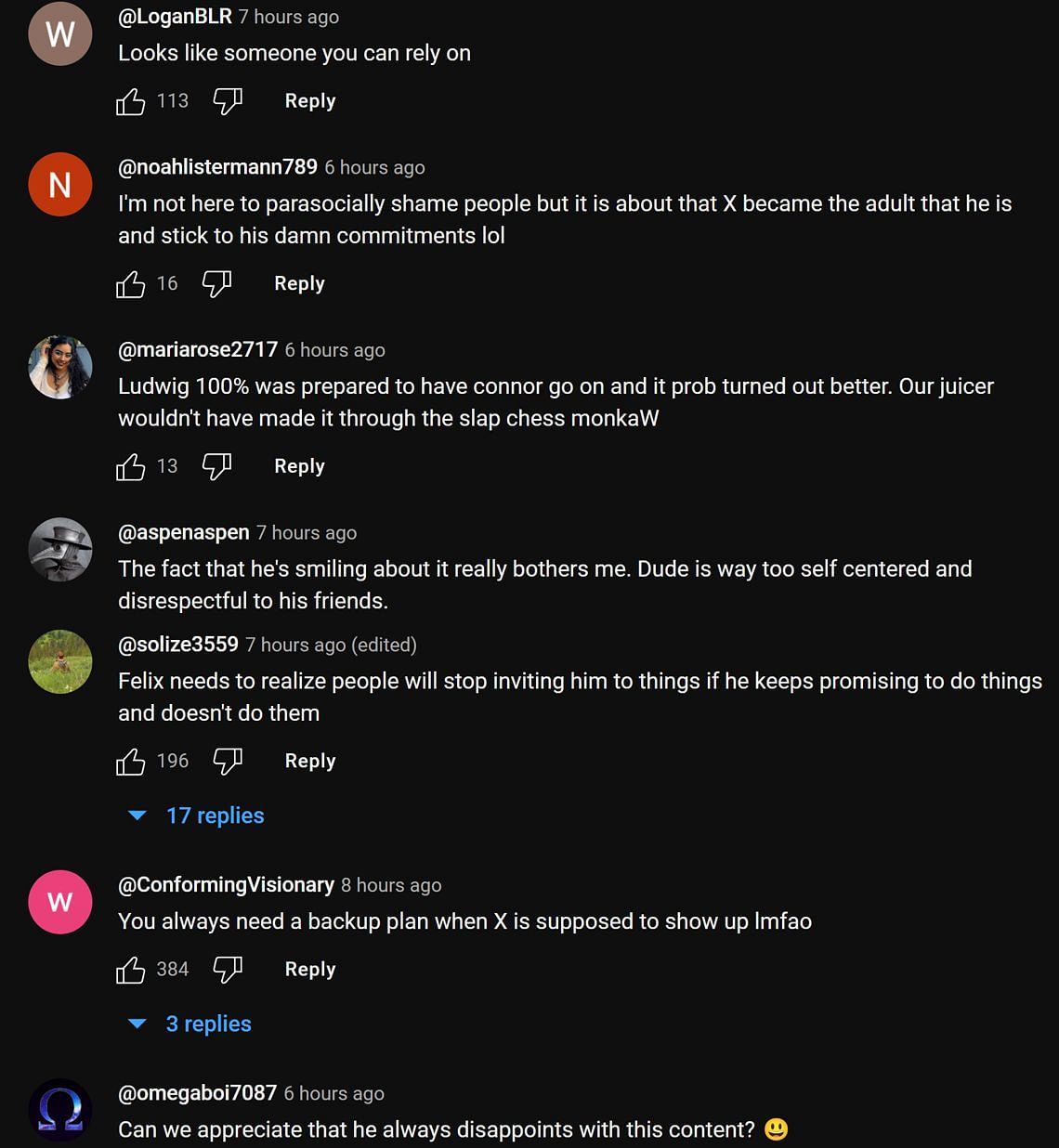 Fans in the YouTube comments section discussing the streamer missing out on the special event (Image via xQc Clips/YouTube)