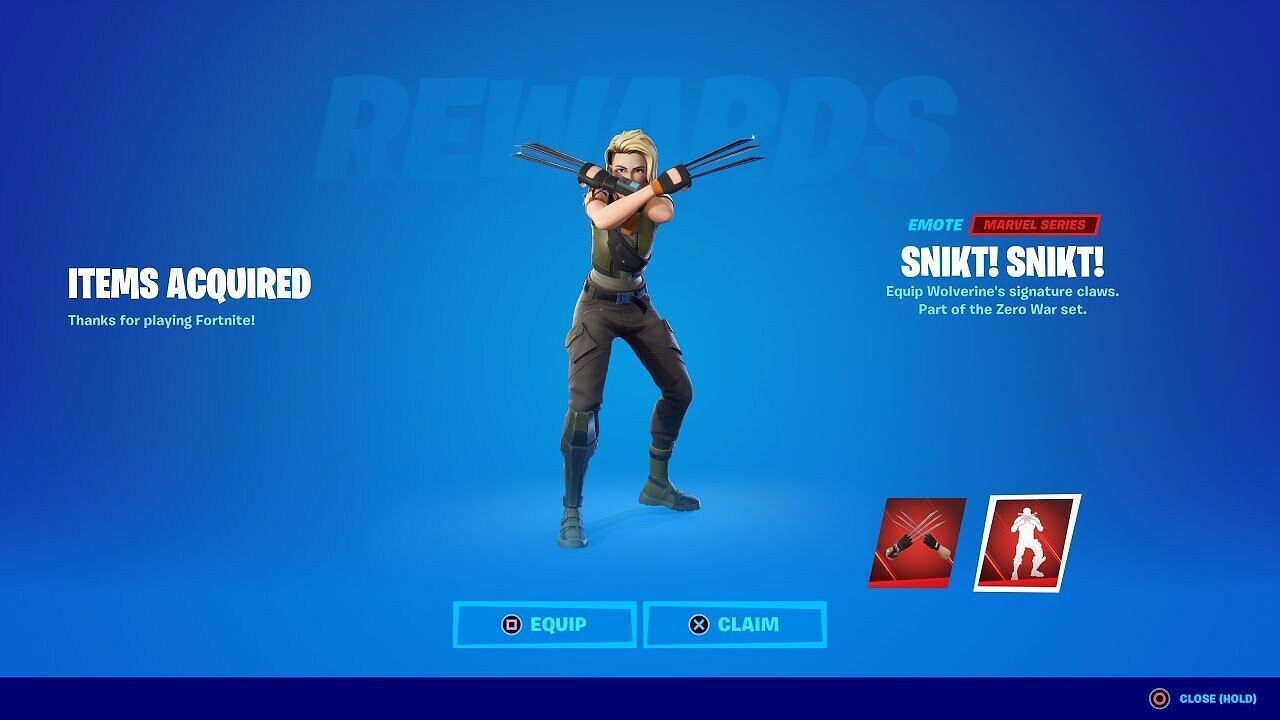 The Snikt! Snikt! emote shows off Wolverine&#039;s Claws and is a Marvel item (Image via Epic Games)