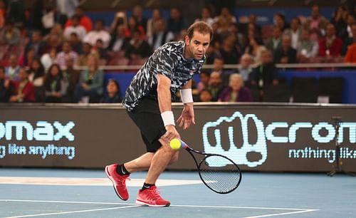 Pete Sampras in action at the 2014 International Tennis Premier League