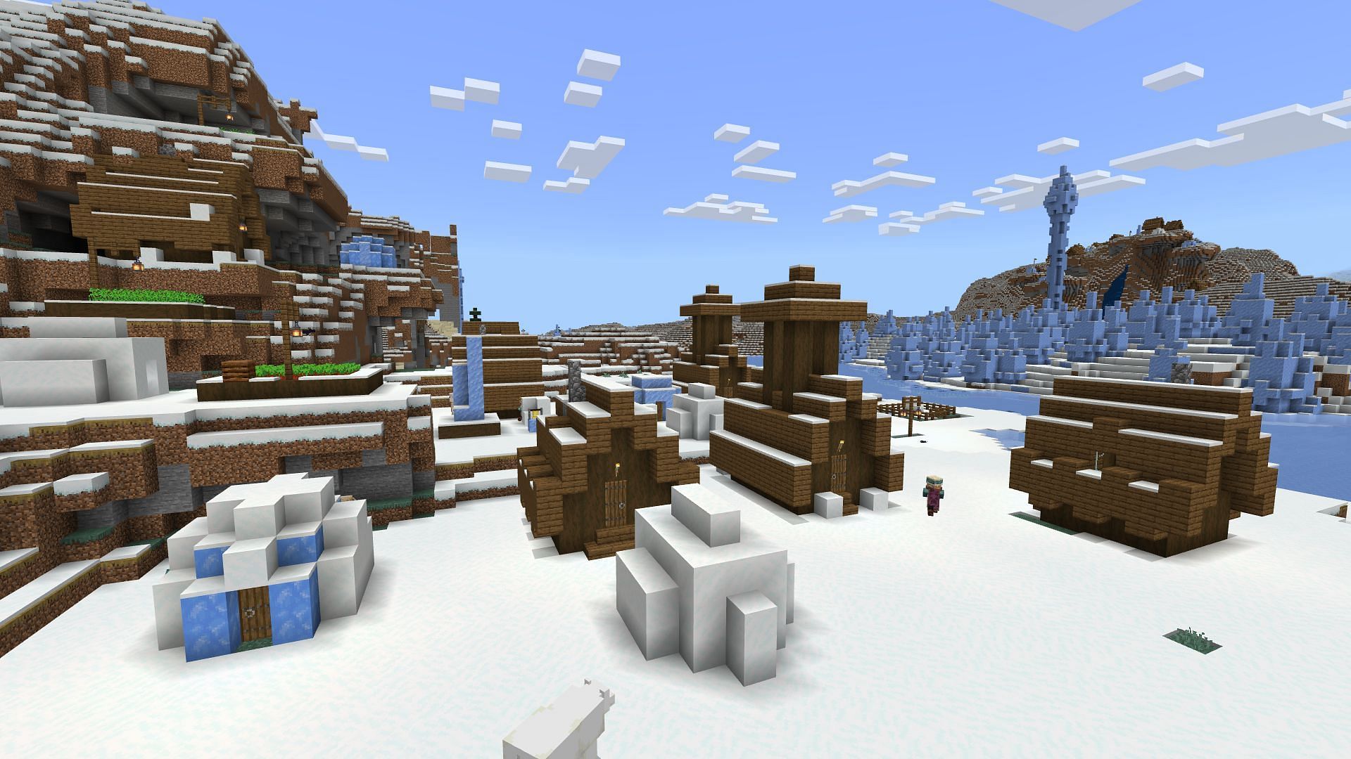 There are plenty of villages to give Minecraft players a great start in this winter seed (Image via Mojang)