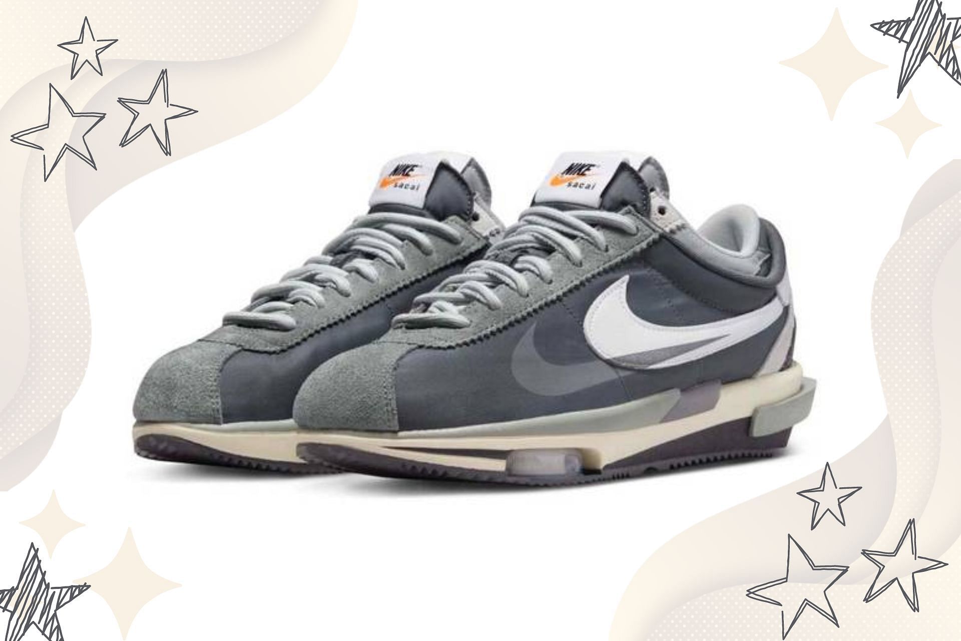 Sacai x Nike Cortez Zoom Iron Gray shoes (Image via Nike)