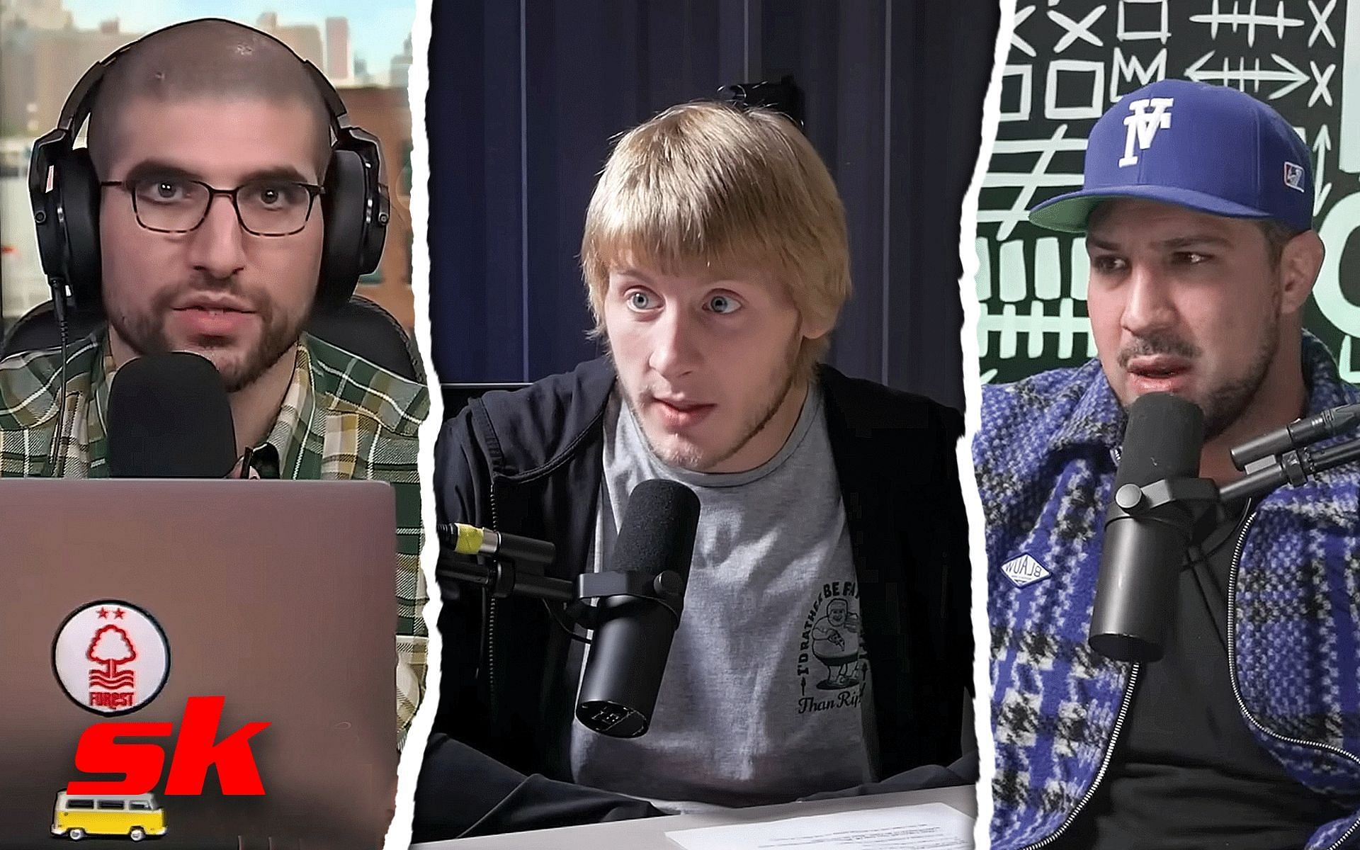 Ariel Helwani (left), Paddy Pimblett (centre), Brendan Schaub (left) [Images courtesy of Paddy Pimblett, Brendan Schaub and MMA Fighting on YouTube]