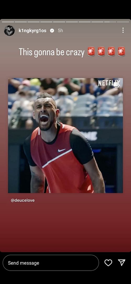 Nick Kyrgios' Instagram story on Wednesday