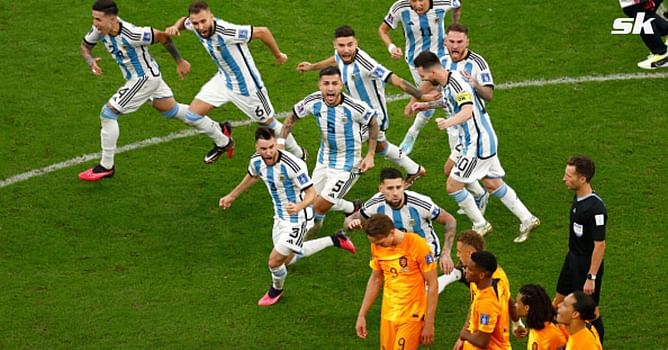 Argentina players seen mocking Netherlands players after beating them on Penalties in the FIFA World Cup QFs
