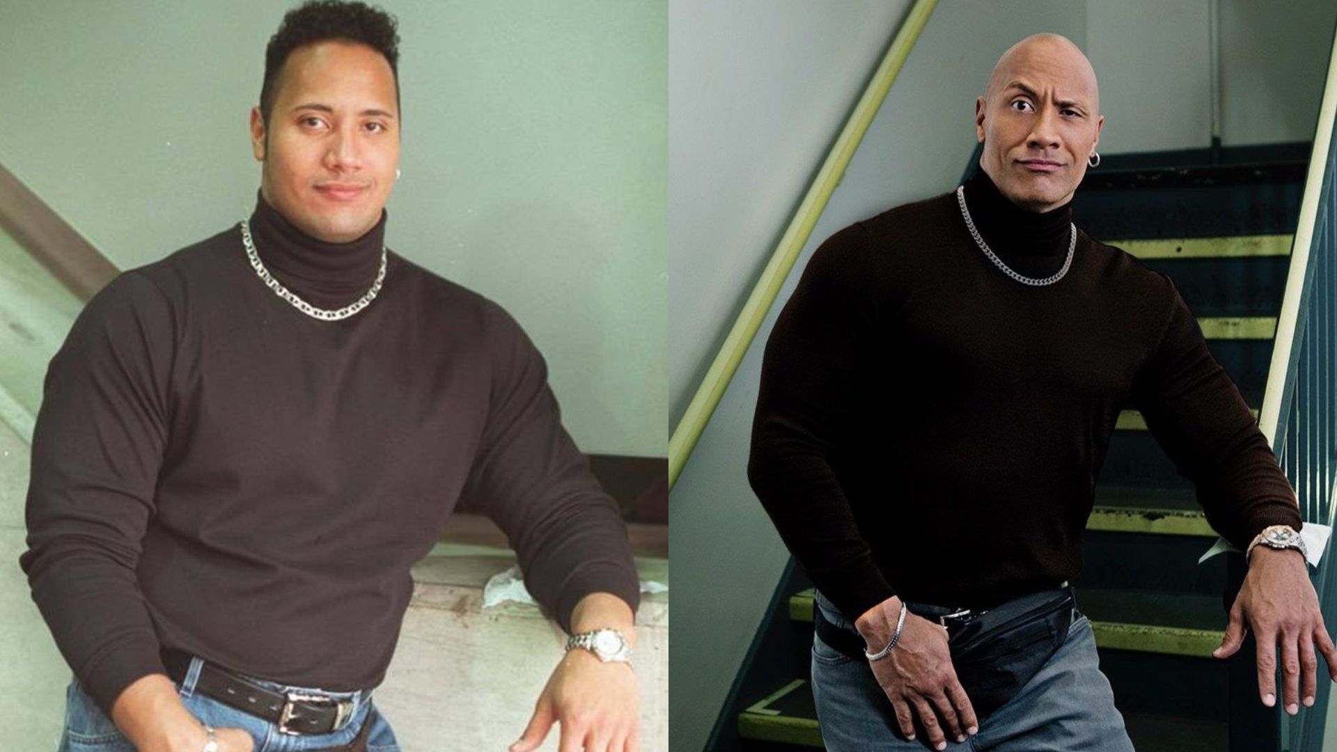 the rock black turtleneck When and why did The Rock wear his iconic