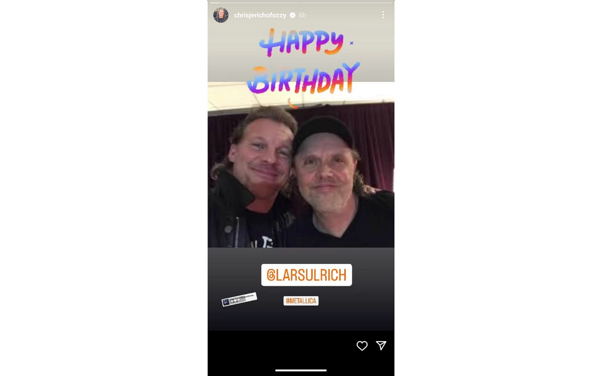 Chris Jericho shared a throwback image with Lars Ulrich on Instagram