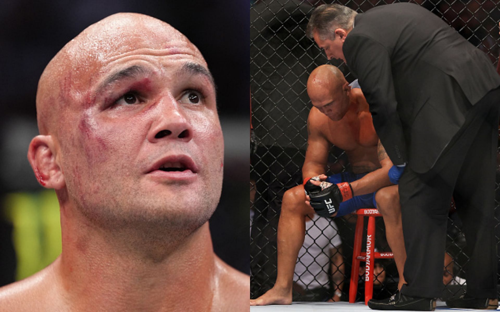 Robbie Lawler (Left) and Lawler after losing to Bryan Barberena (Right)(Images via Getty)