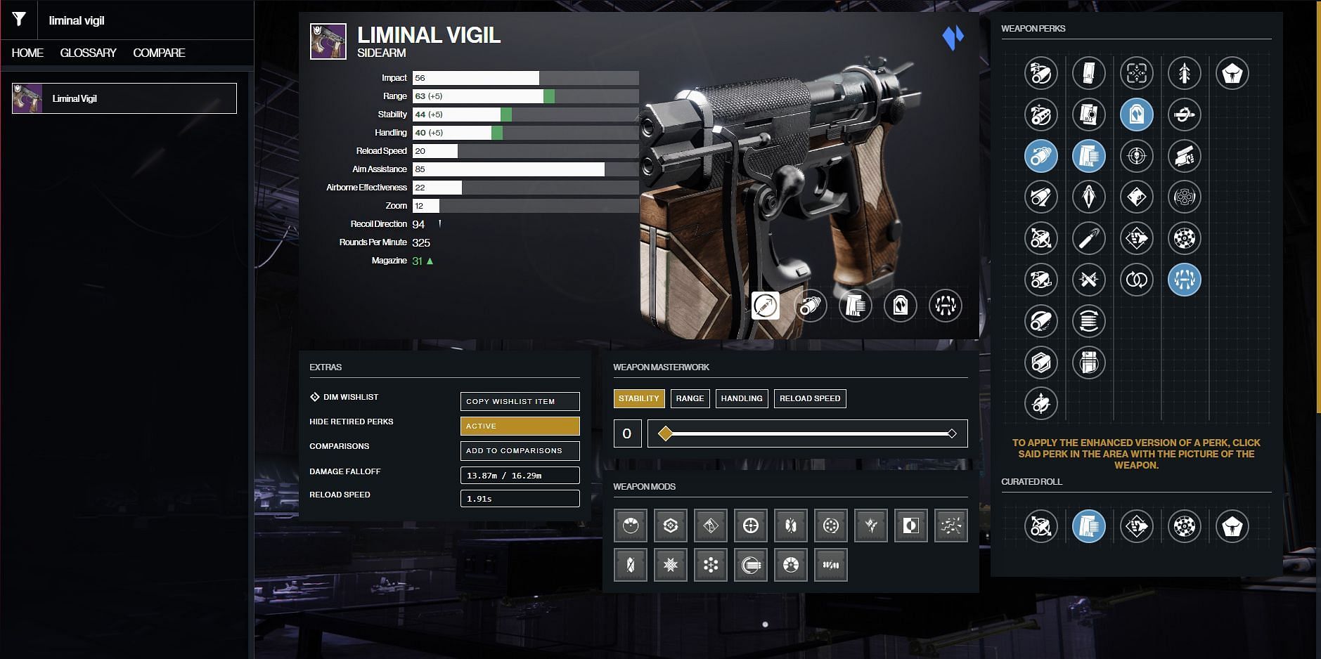 PvE god roll on Liminal Vigil (Image via Destiny 2 Gunsmith)