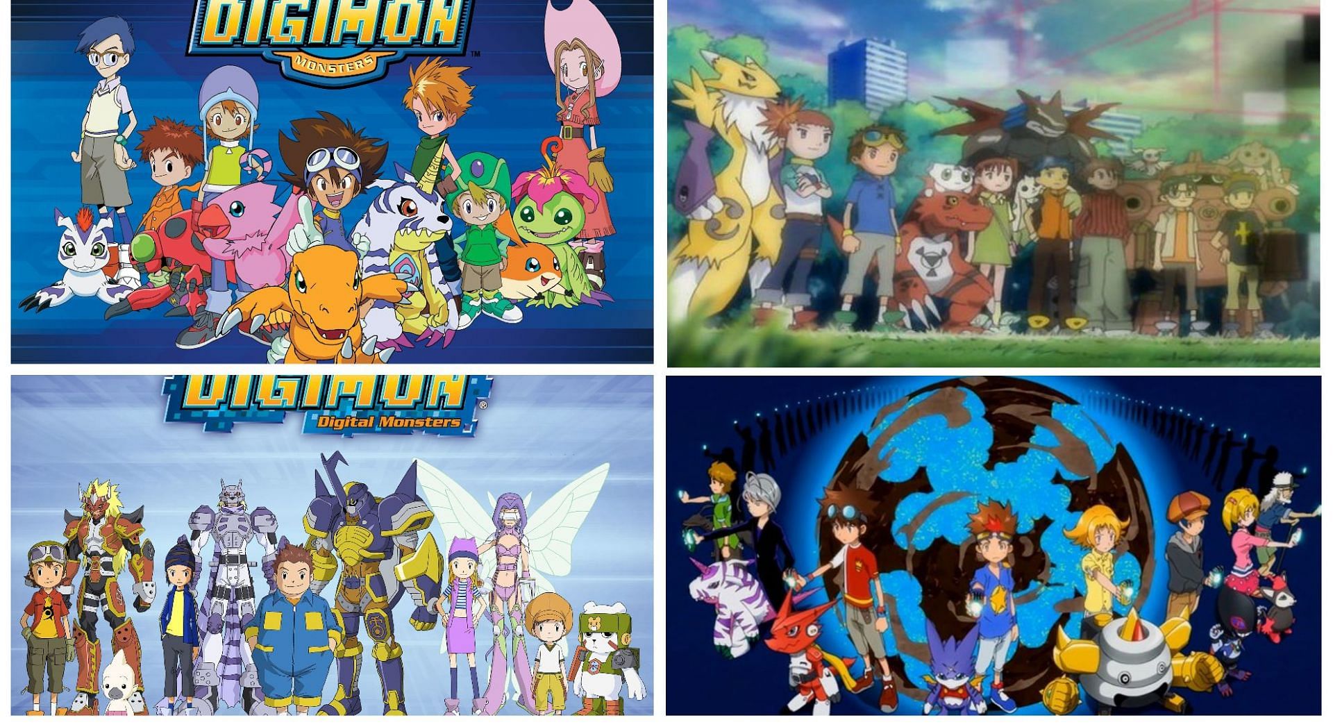 The main four Digimon anime adaptations and their central characters (Image via Sportskeeda)