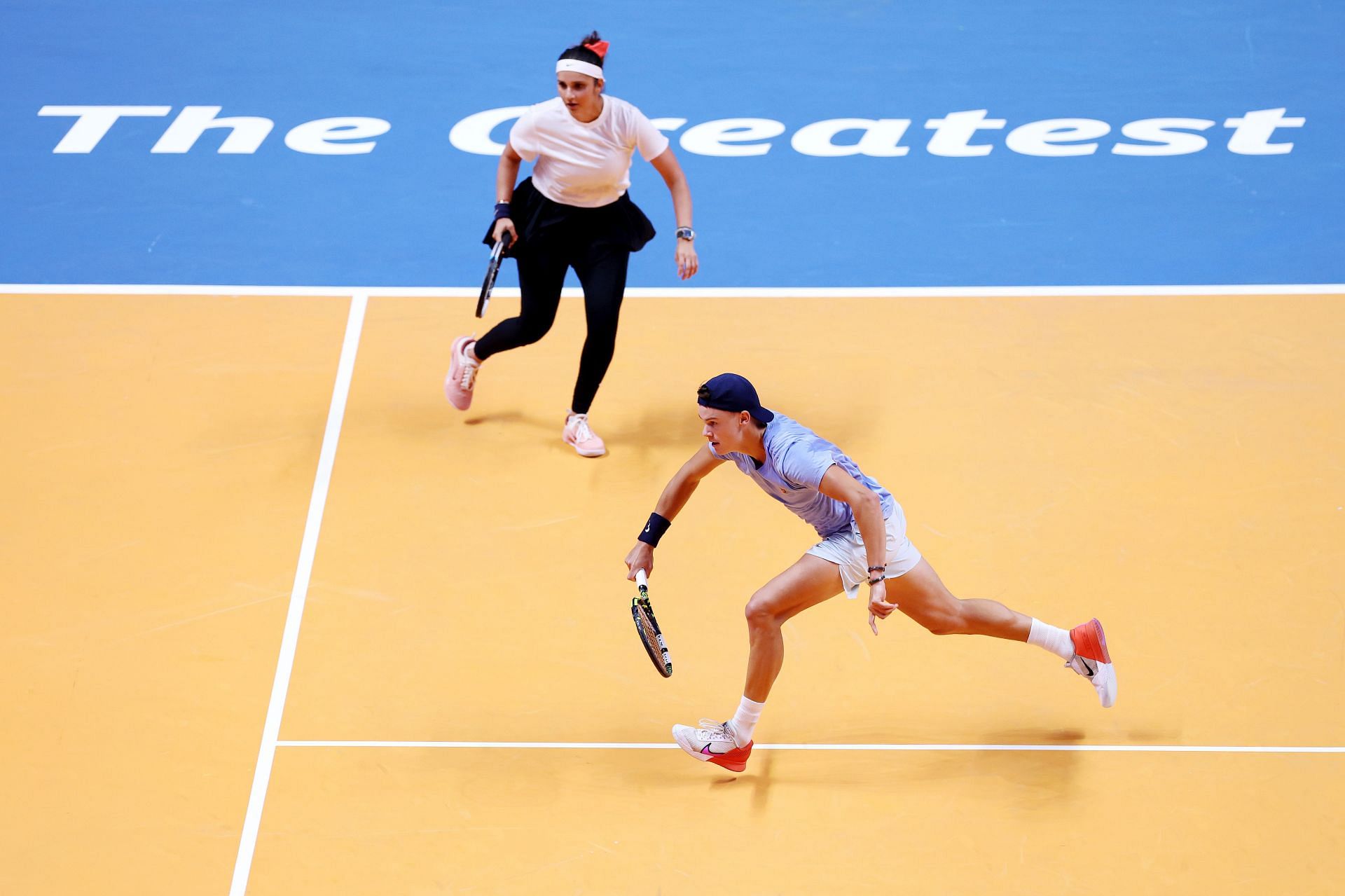 Holger Rune and Sania Mirza in action at the World Tennis League