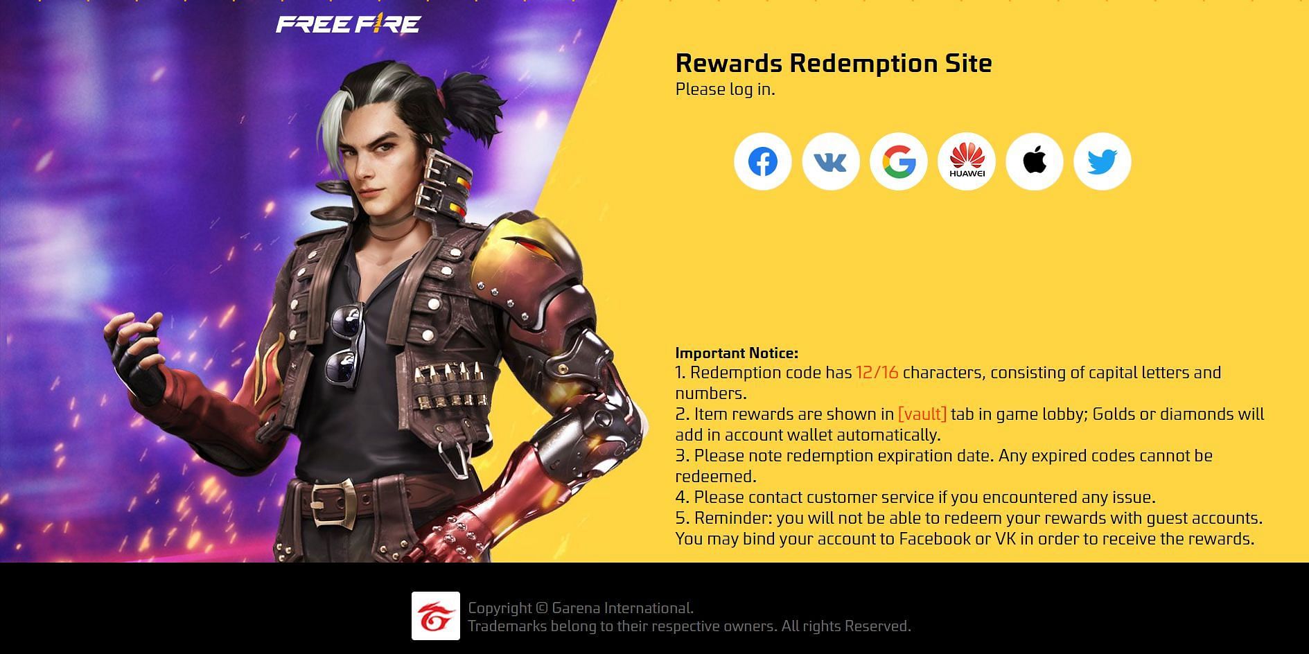 You have six options to sign in to your account (Image via Garena)