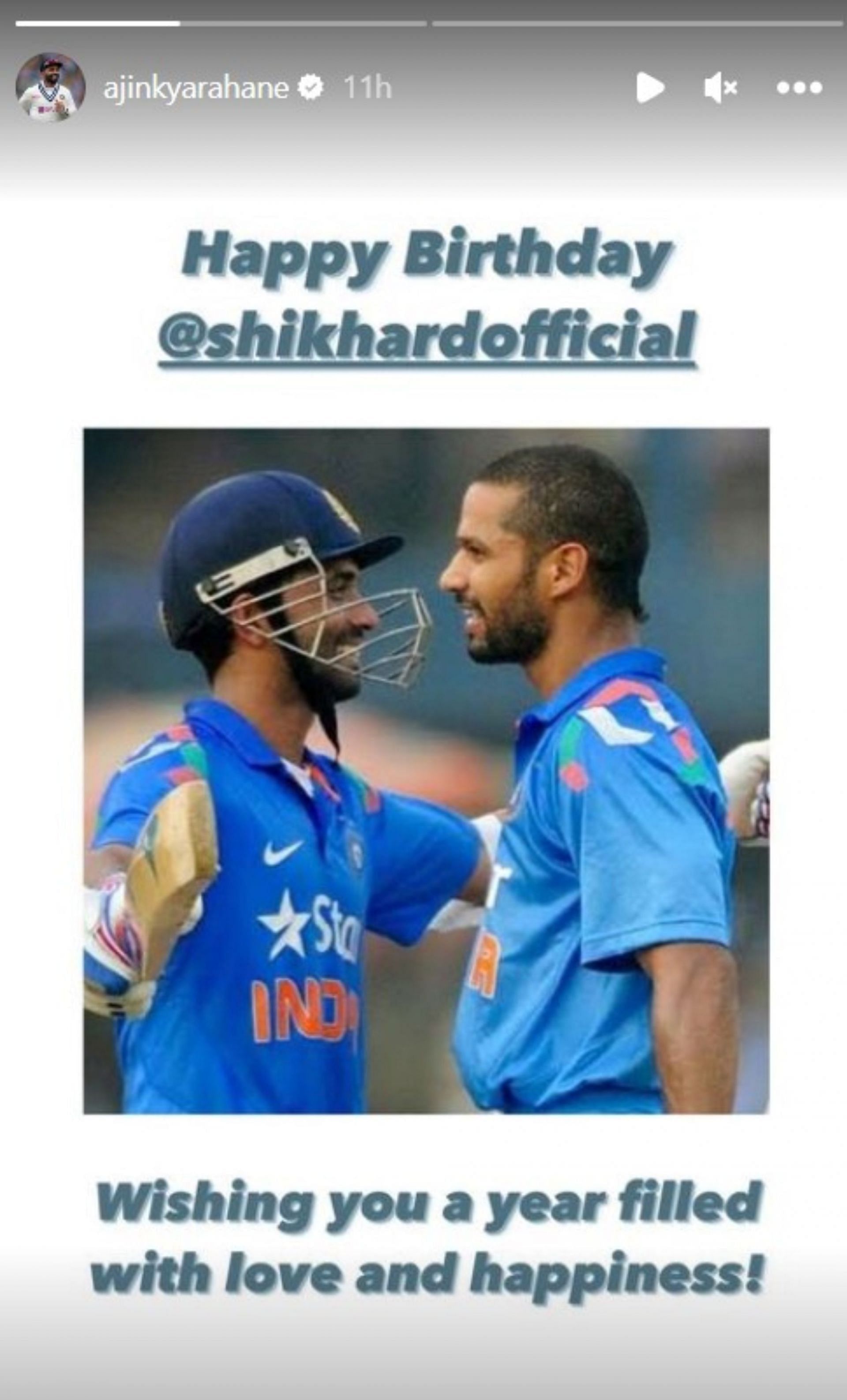 Ajinkya Rahane wishes Shikhar Dhawan via Instagram story