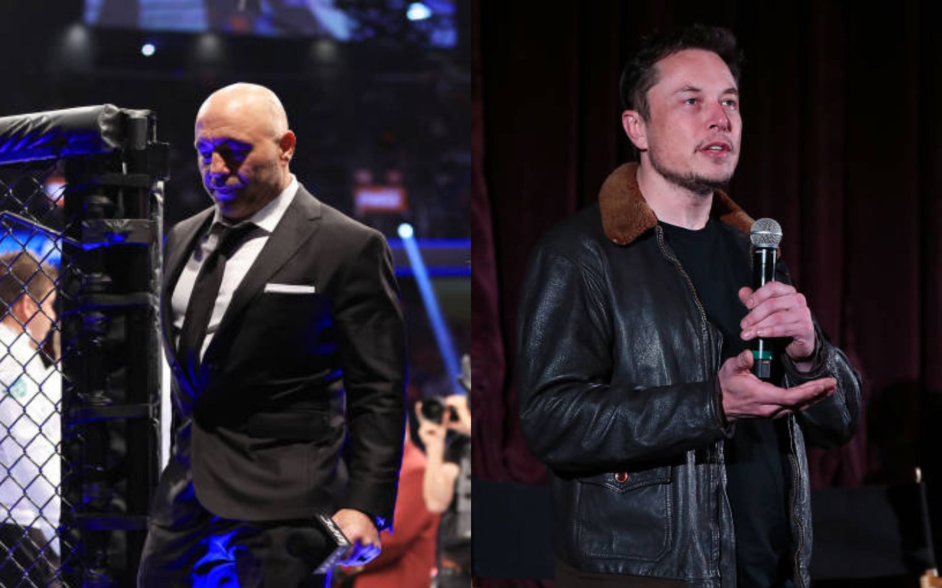 Joe Rogan (left); Elon Musk (right)