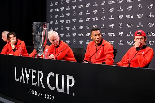 John McEnroe with Team World after winning the 2022 Laver Cup