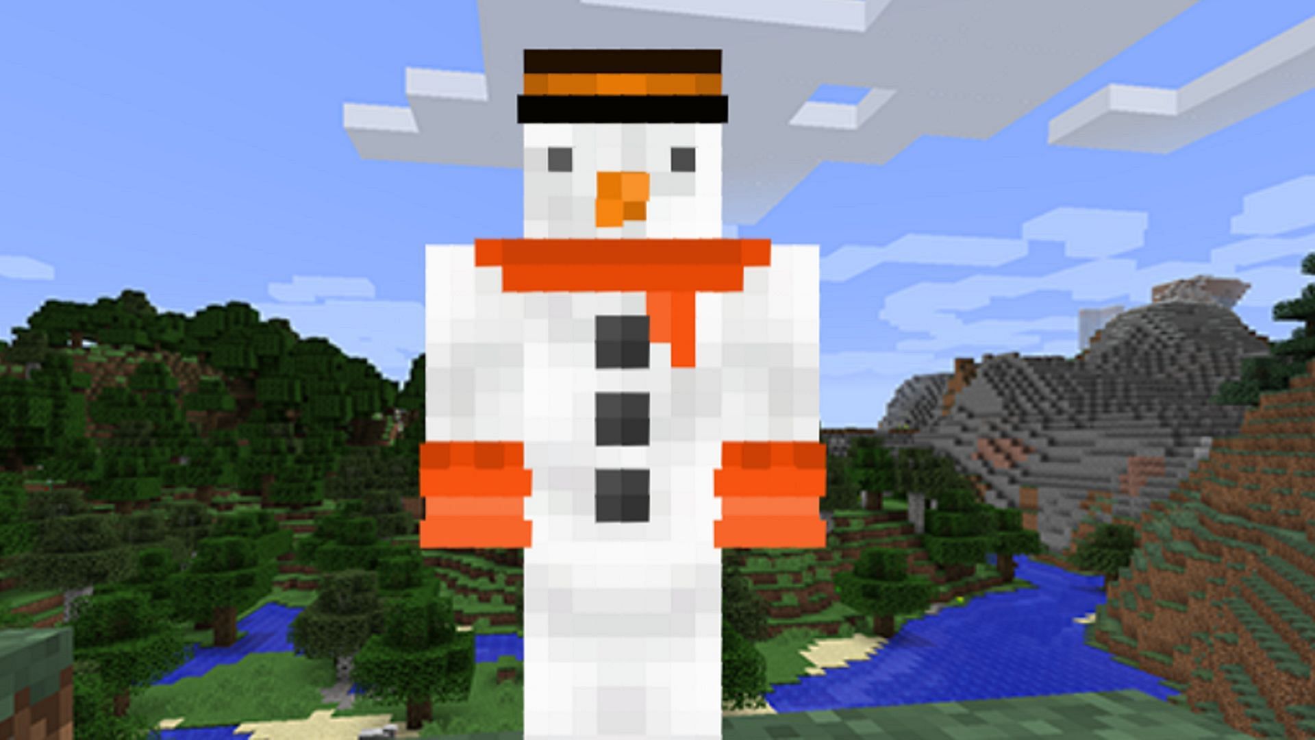This snowman skin is lovingly detailed and should fit nicely in a snowy biome. (Image via GlowSquidSkinner/The Skindex)