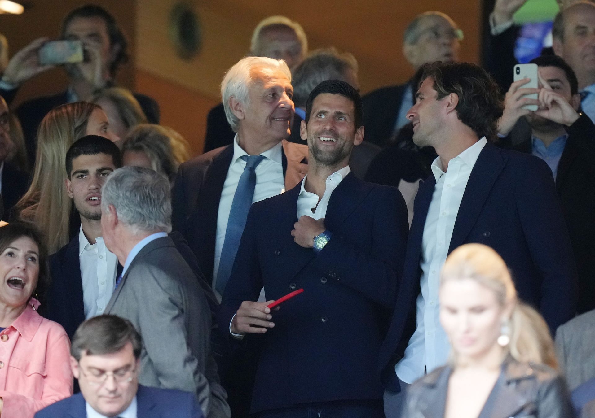 Djokovic at a Champions League semifinal between Real Madrid and Manchester City.