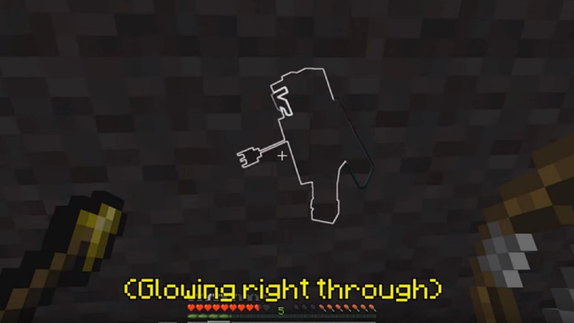 A spectral arrow marks a target through a solid wall in Minecraft (Image via Mojang)