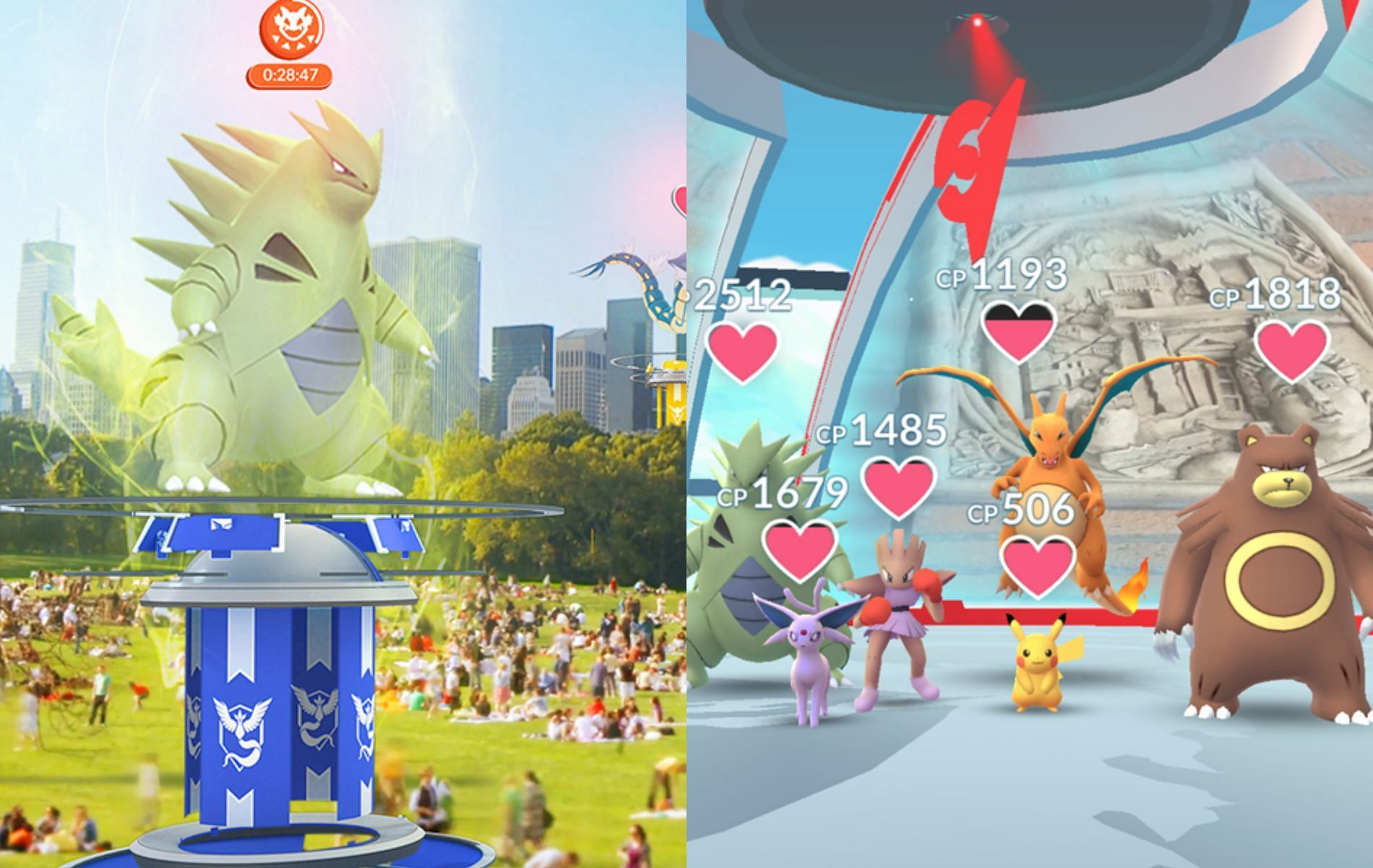 Players are able to assign their Pokemon to Gyms that allign with their faction (Images via Niantic)