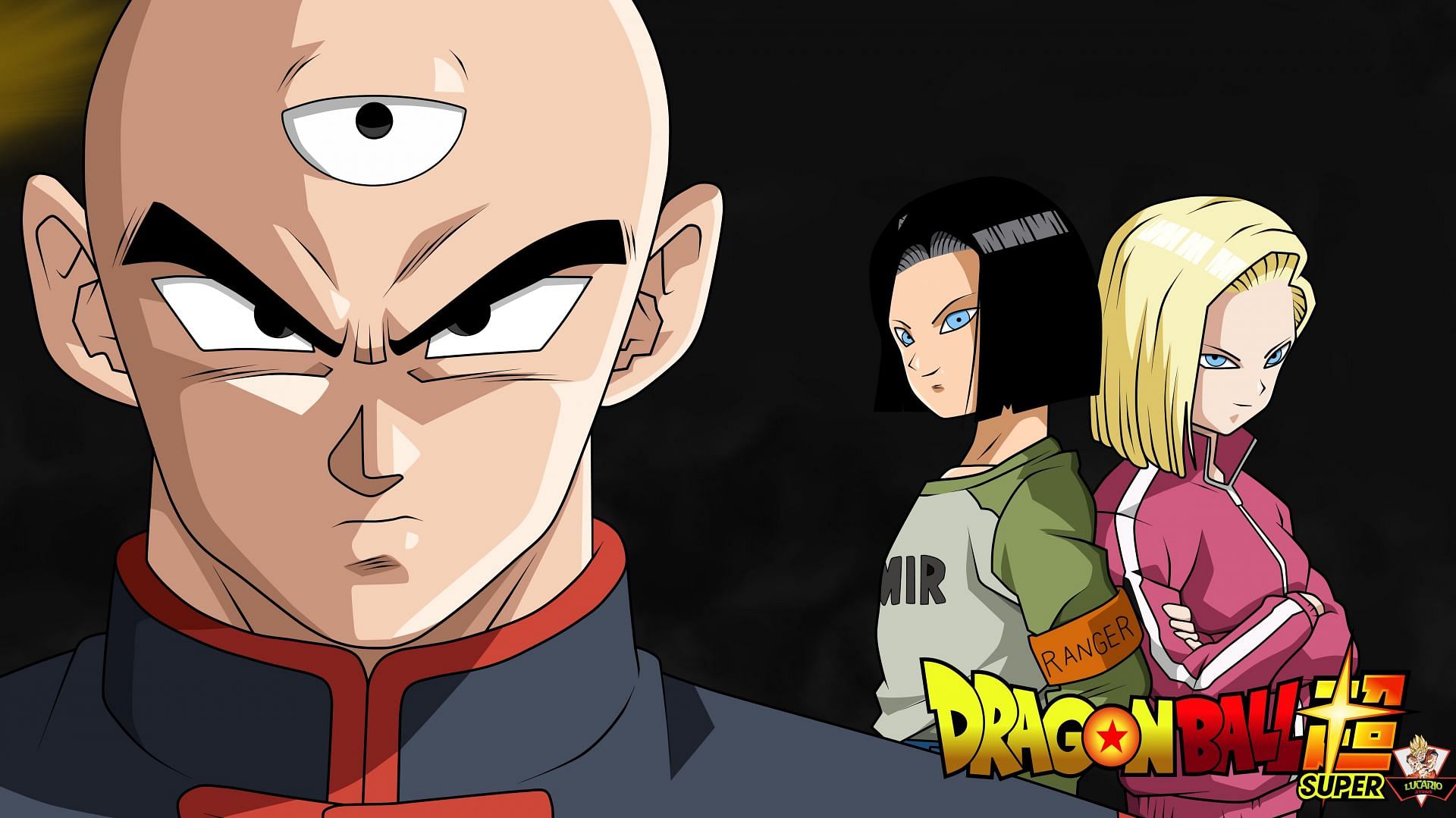 Tien as seen in Dragon Ball Super along with Adroid 16 &amp; 17 (Image via Toei Animation)